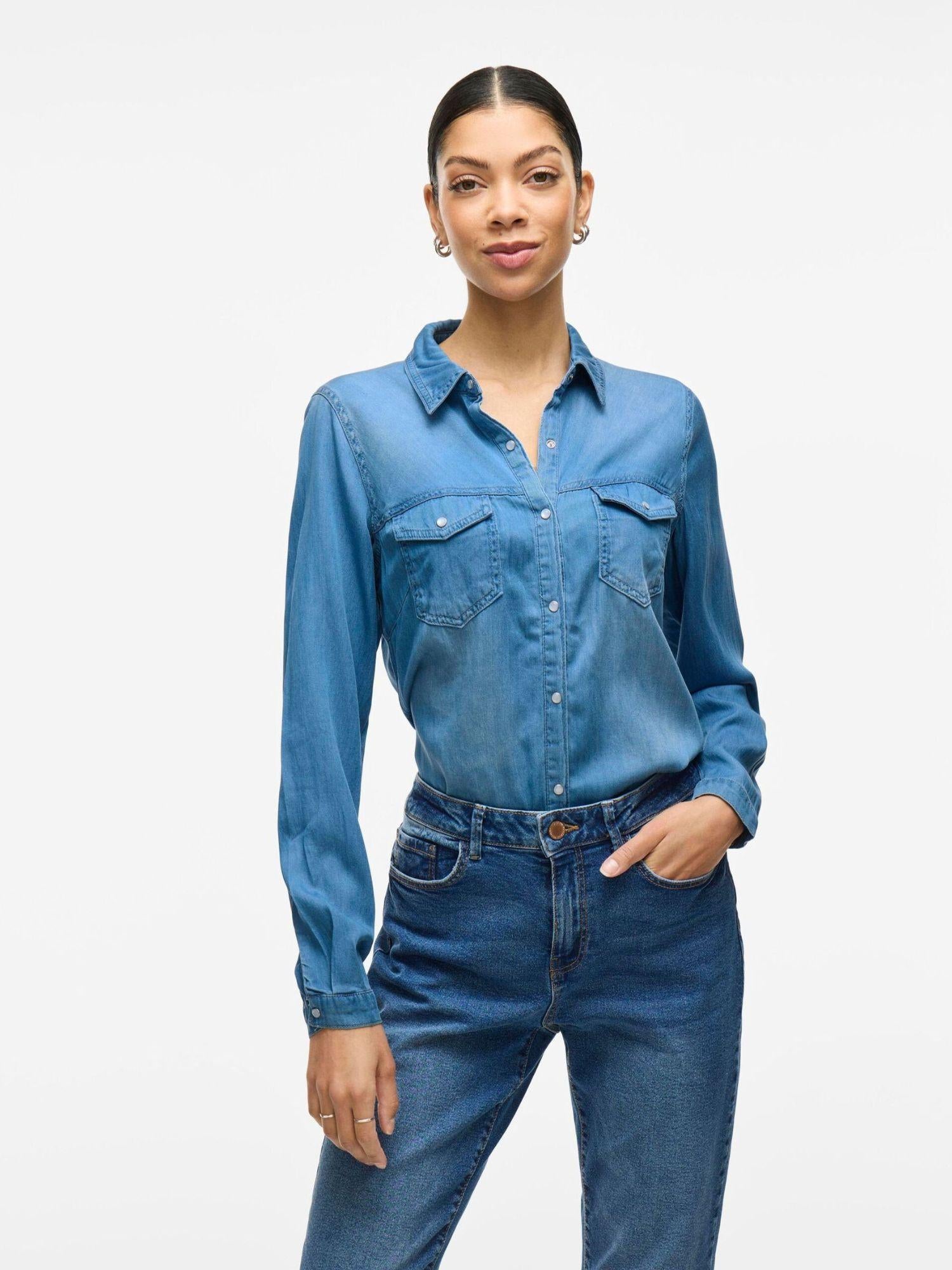 Vila Camicia di Jeans Donna Medium Blue Vibista 14033008 Medium Blue Denim CLEAN VILA