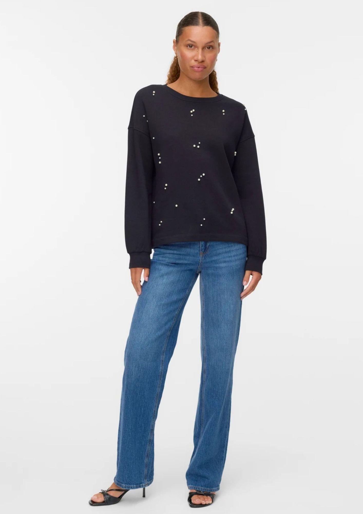 Vero Moda Felpa Donna Fatilda Nera 10333582 Black TONE-IN-TONE PEARLS VERO MODA