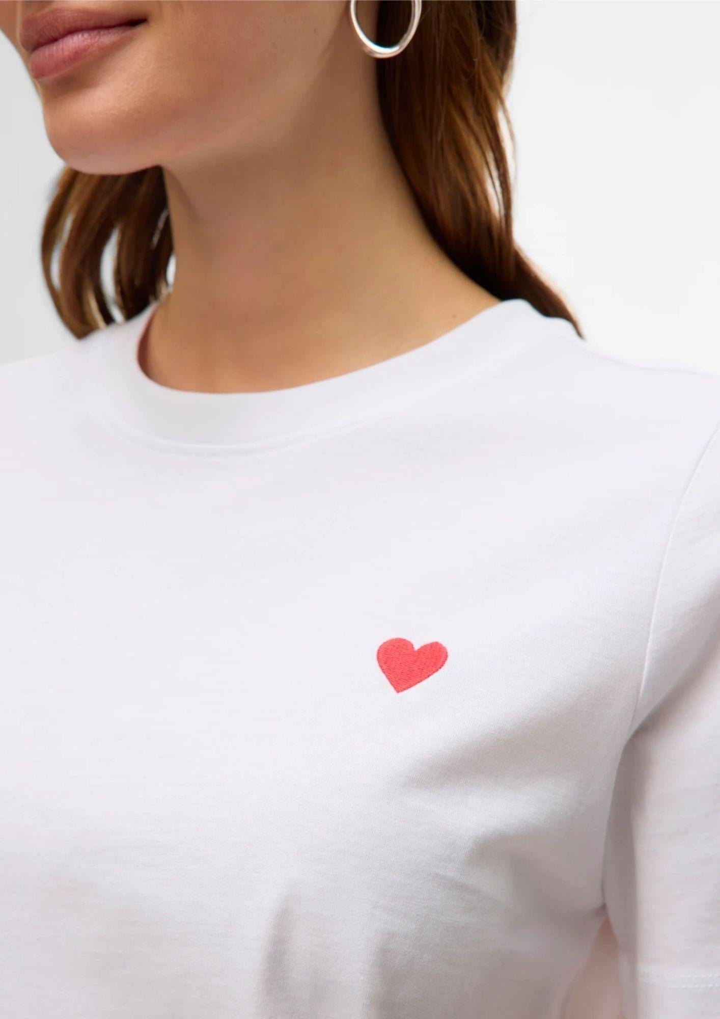Vero Moda T-Shirt Donna Paulina Bianca Con Cuore Rosso 10316991 Bright White Red Heart VERO MODA