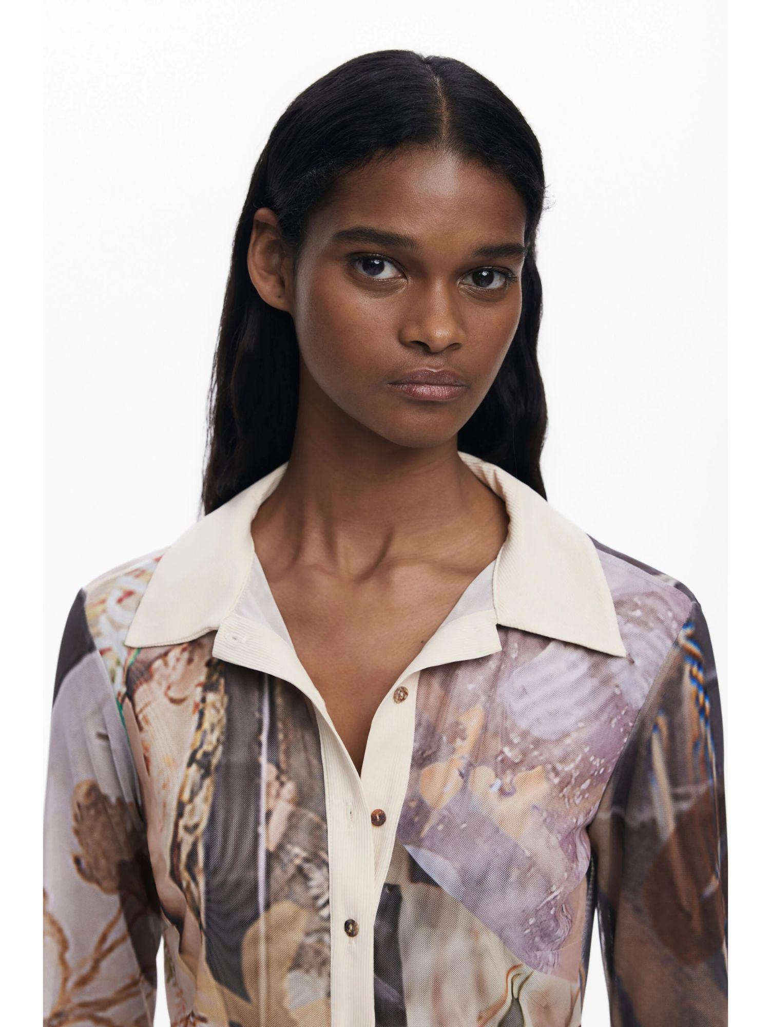 Desigual Maglietta in chiffon con polsini Donna Marrone 25WWTK26 6110 DESIGUAL