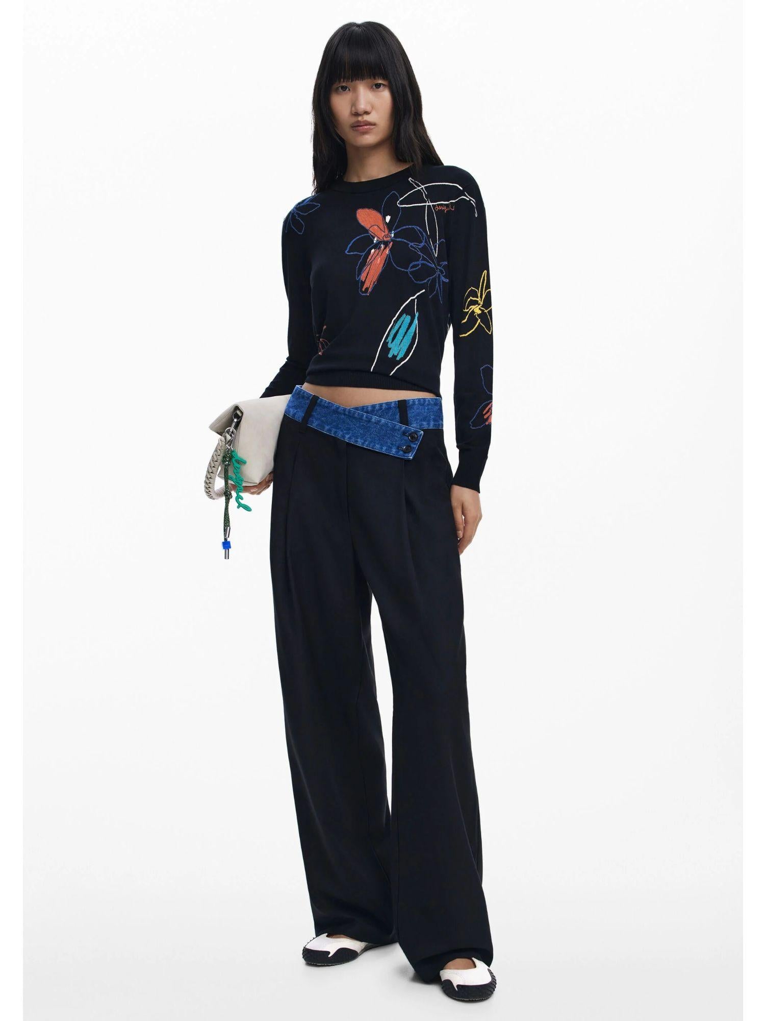 Desigual Maglione leggero con tratti floreali Donna Nero 25WWJF33 2000 DESIGUAL