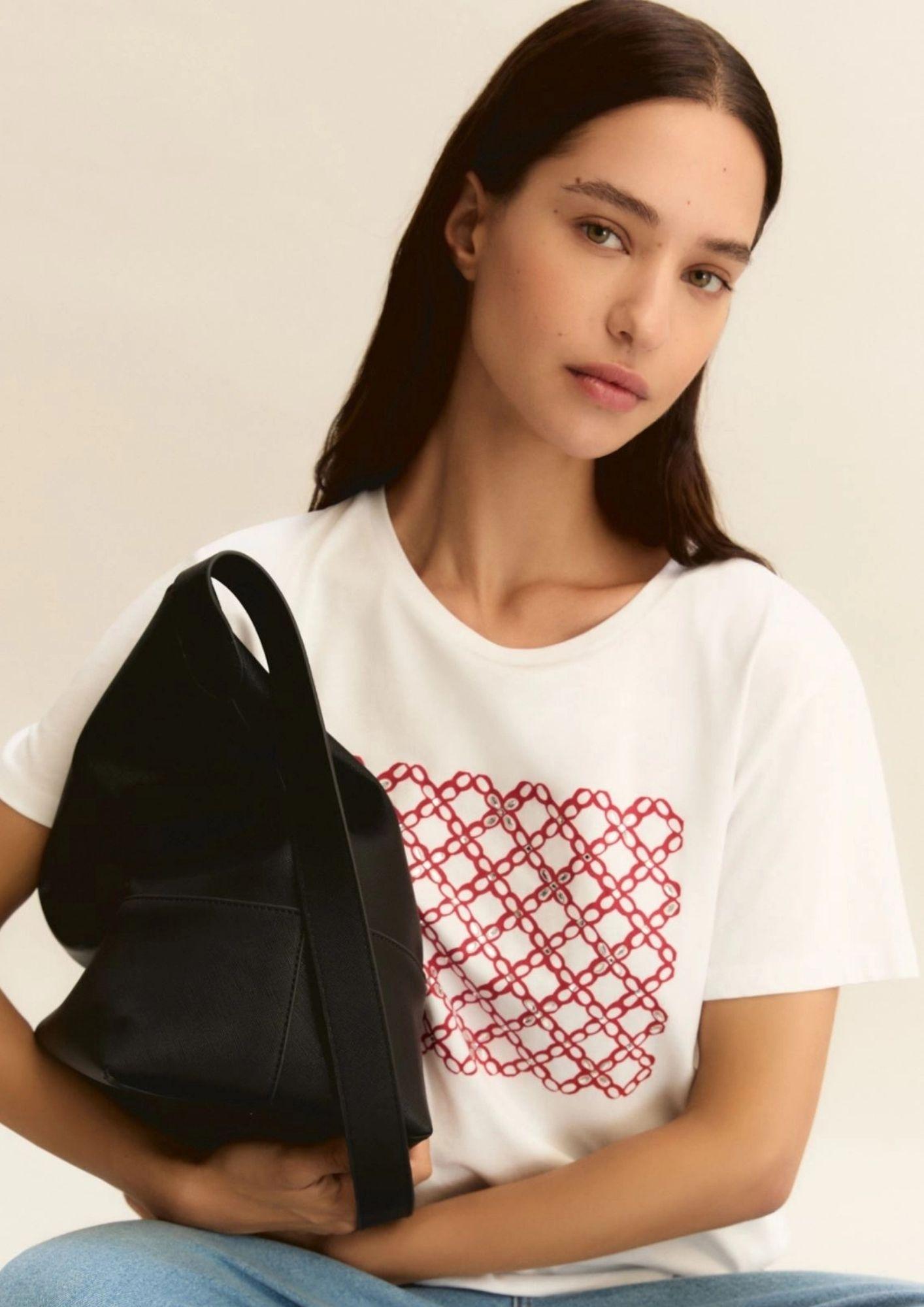 Emme Marella T-Shirt Donna Bianca Stampa Rosso Geometrico 2615971051200 004 EMME MARELLA