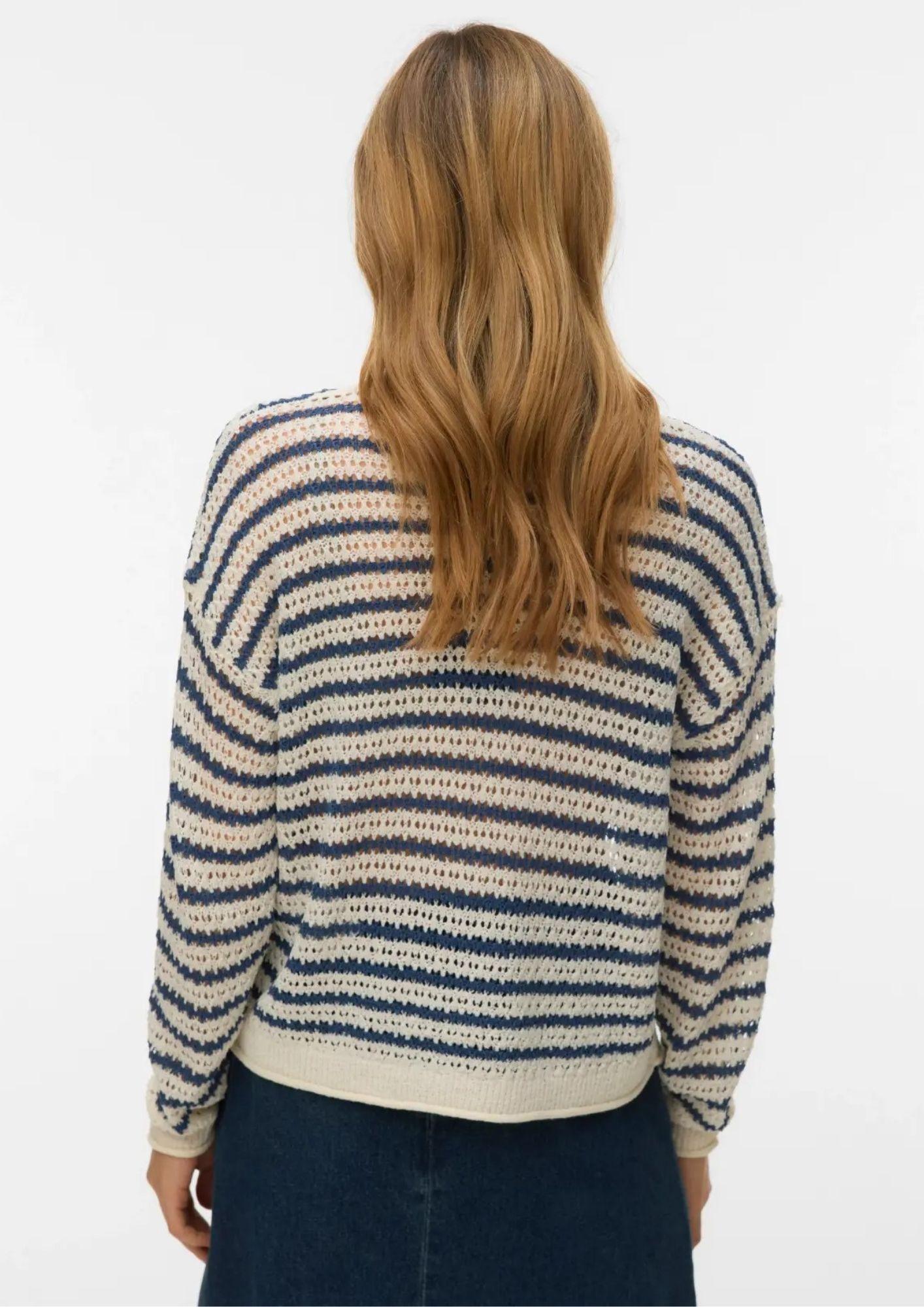 Vero Moda Pullover Donna Charlene Grigio Betulla Righe Blu 10340125 Birch DARK DENIM VERO MODA