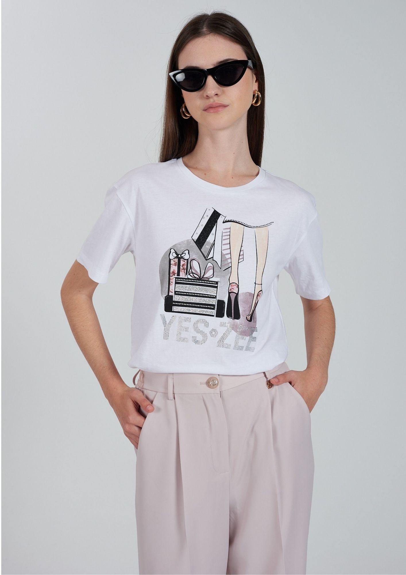Yes Zee T-Shirt Donna Girocollo Bianca T269 S100 2101 YES ZEE