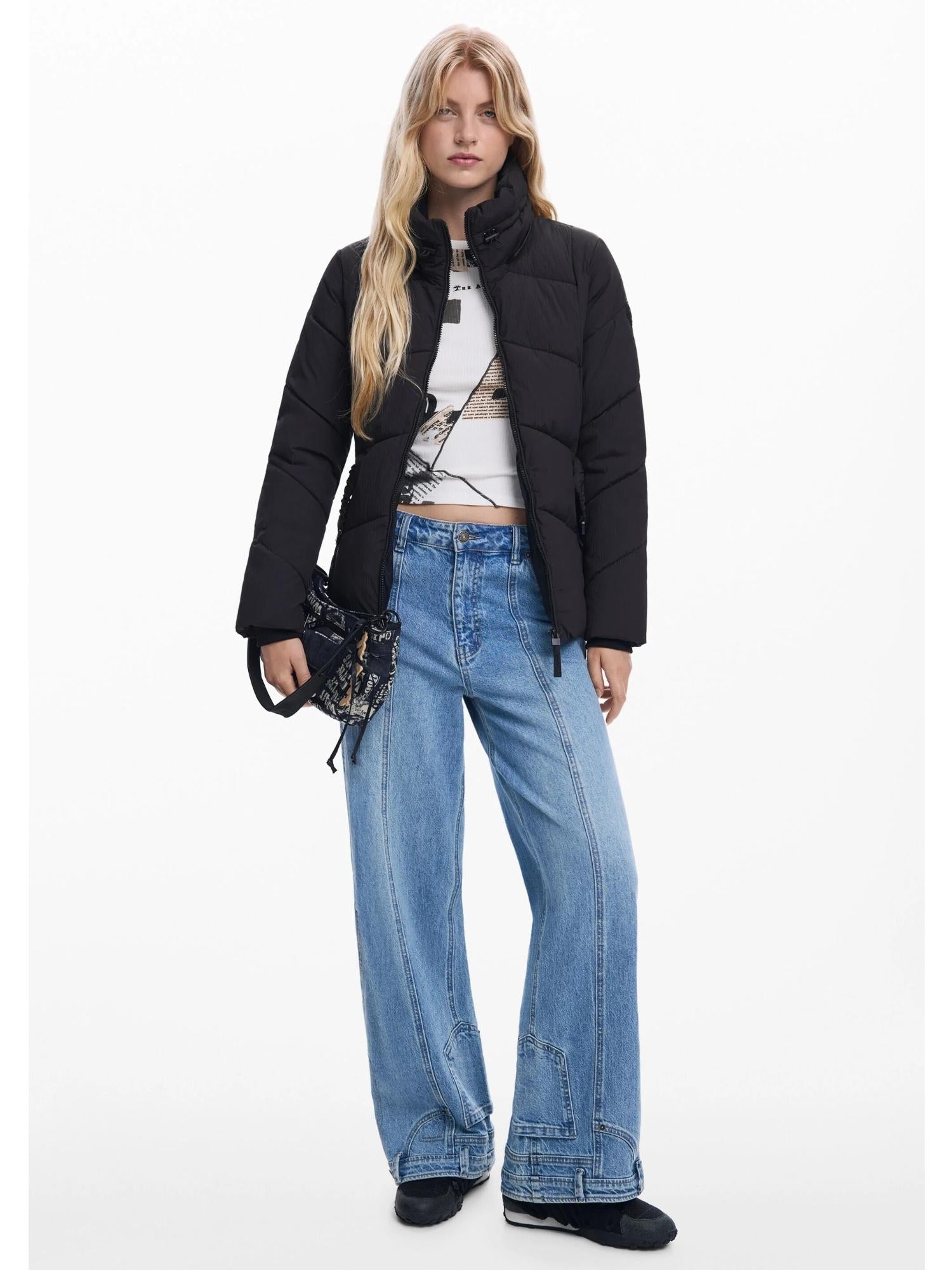 Desigual Giacca Imbottita con Cintura Donna Nera 25WWEW30 2000 DESIGUAL