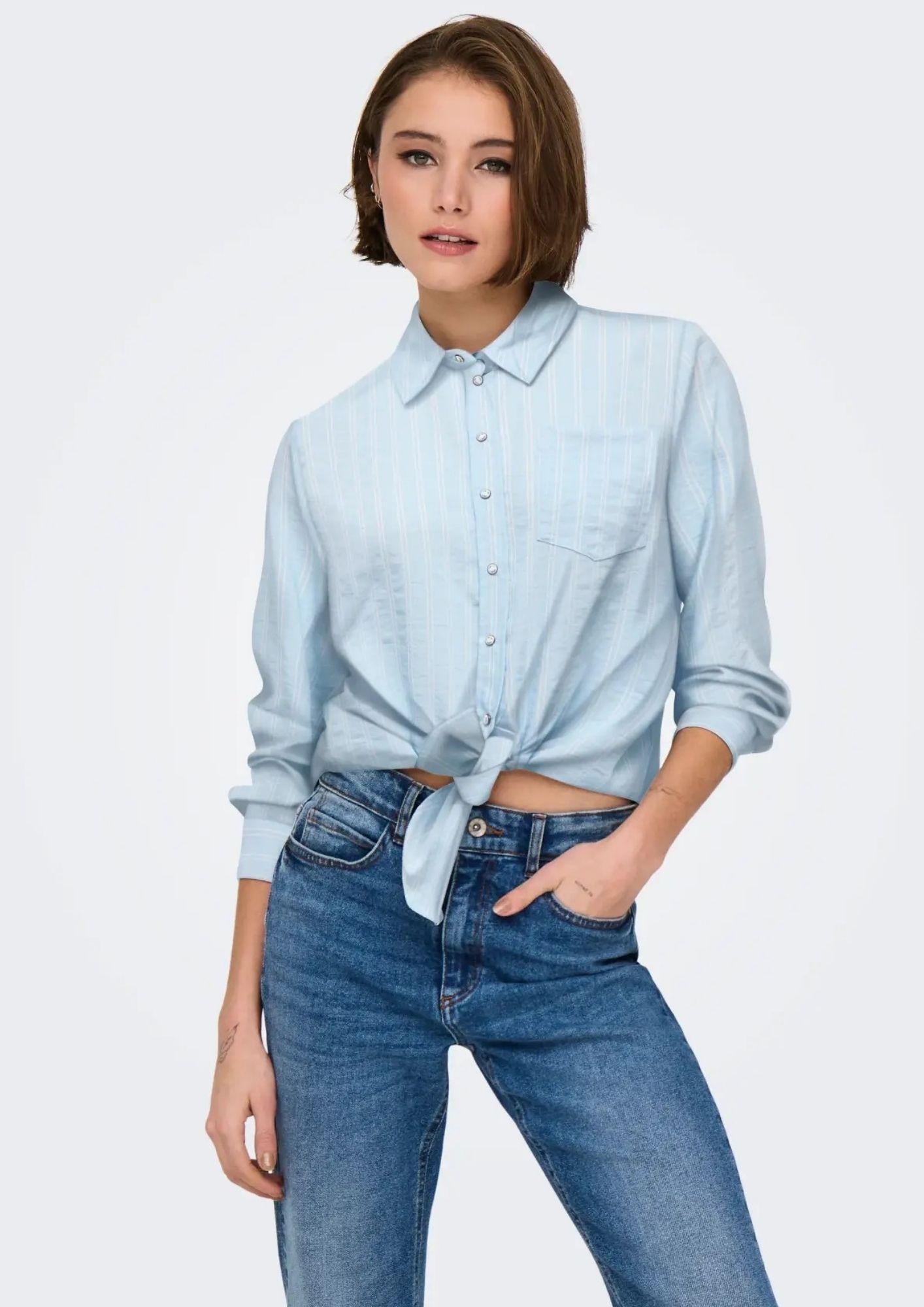 Only Camicia Donna Lecey Azzurra Righe Bianche 15195910 Cerulean ONLY