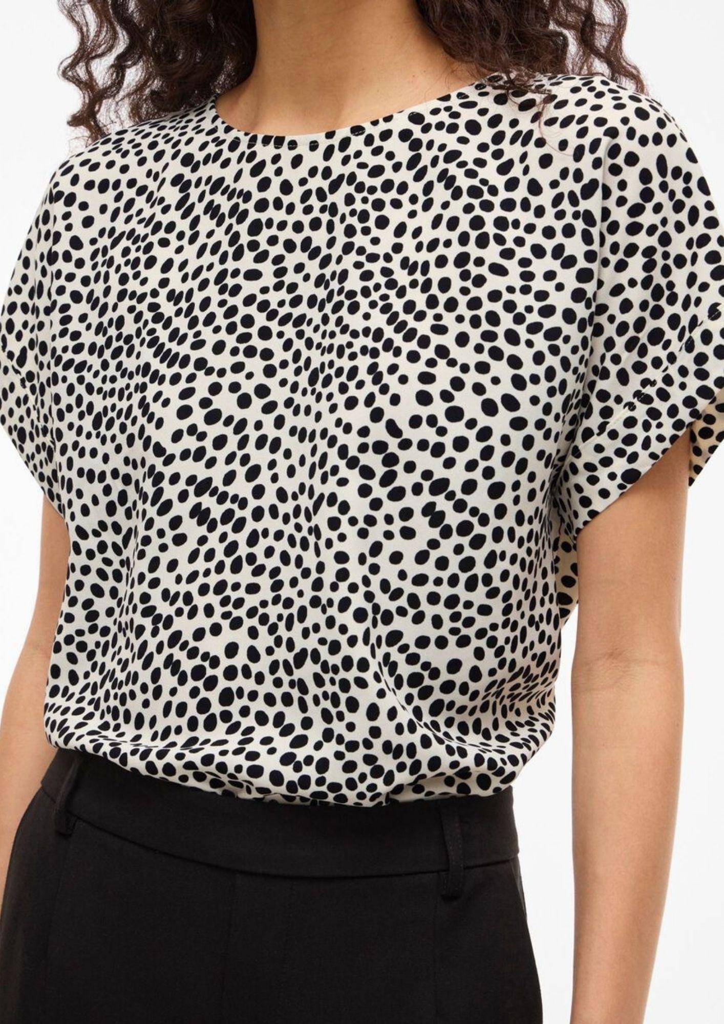 Vila T-Shirt Donna Biaca con Pois Neri 14101663 Sandshell DOT BLACK BEAUTY VILA