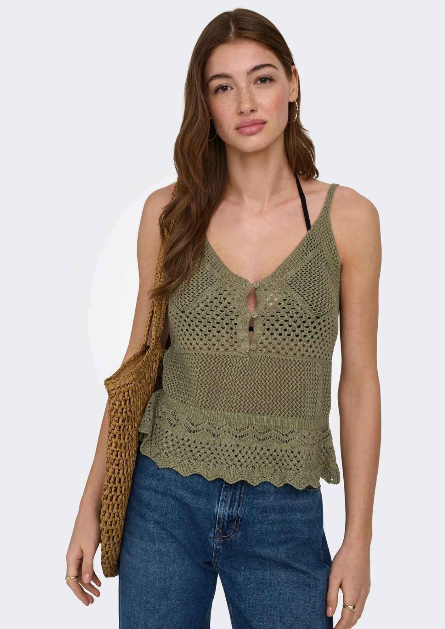 Only Top Donna Lison Verde 15369246 Mermaid Dtm FMOP Button ONLY