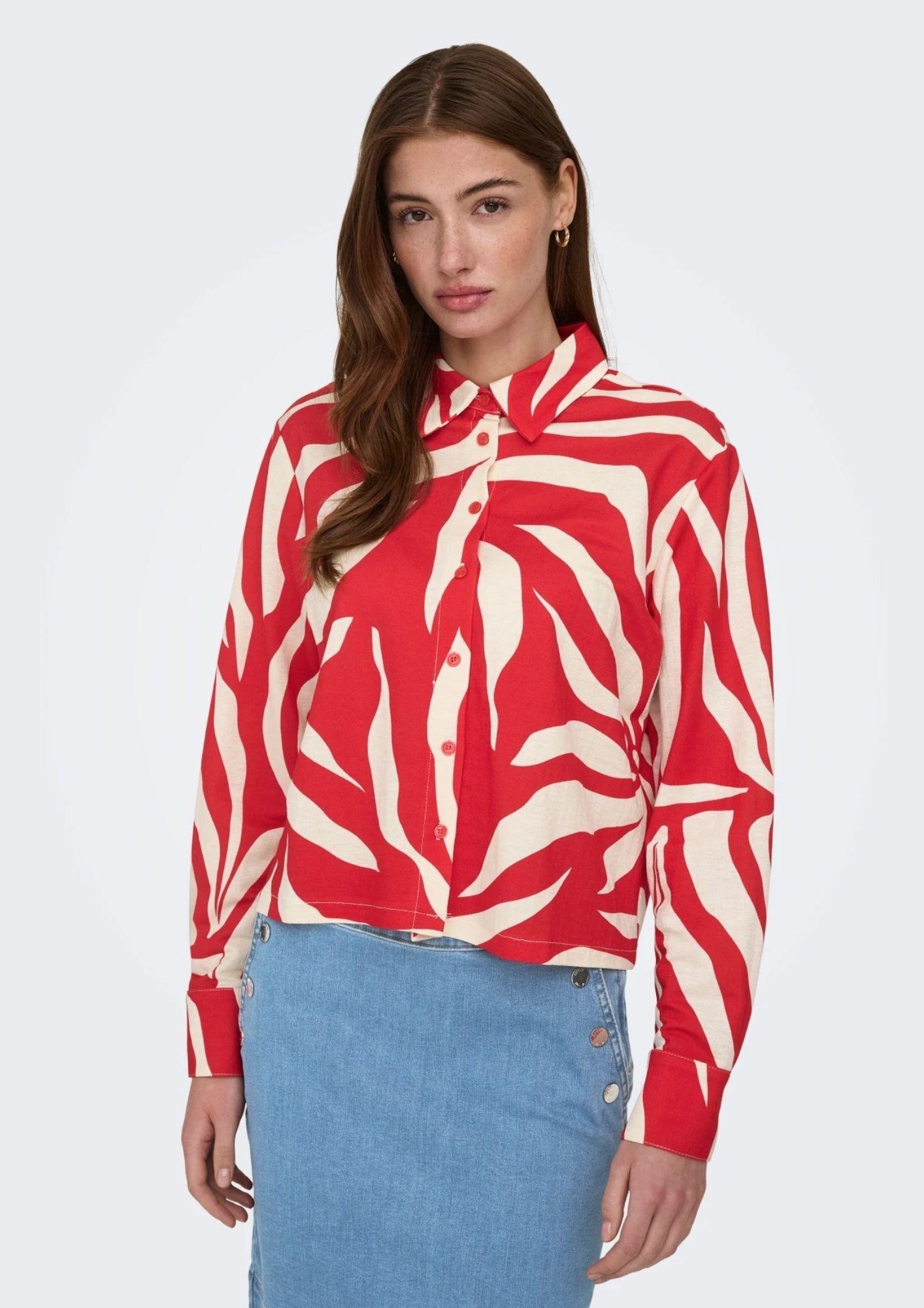 Only Camicia Donna Sakura Bianco e Rosso 15366883 Barbados Cherry ONLY