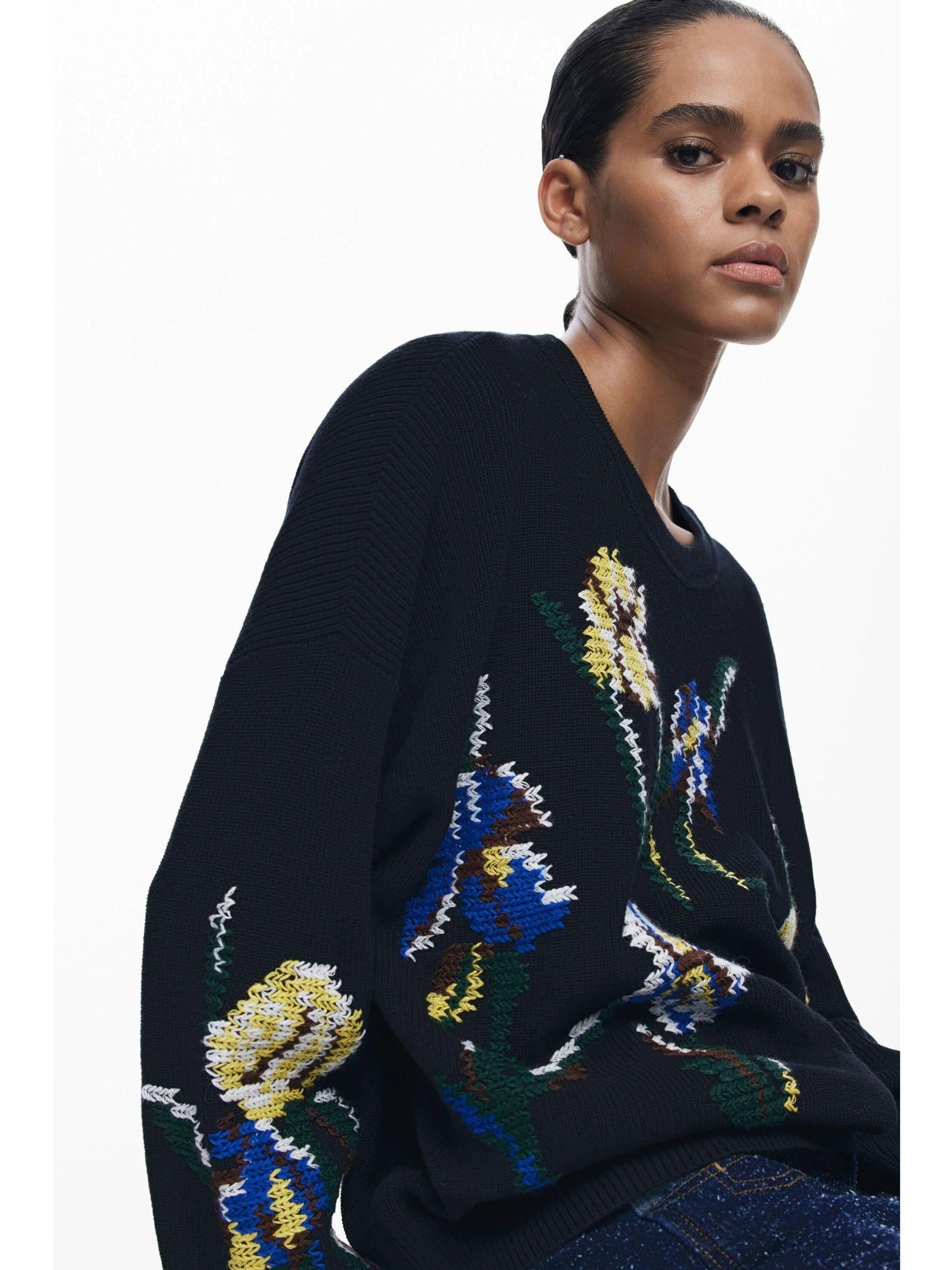 Desigual Maglione jacquard con fiori ricamati Donna Nero 25WWJF36 2000 DESIGUAL