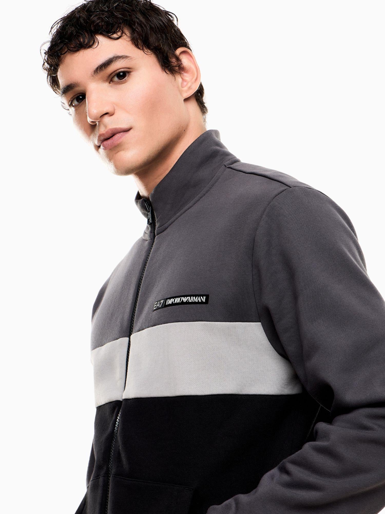 EA7 Emporio Armani Tuta Athletic Colour Block in misto cotone organico ASV Uomo Nero Asfalto 7M000941 AF10377 MC165 EA7 EMPORIO ARMANI