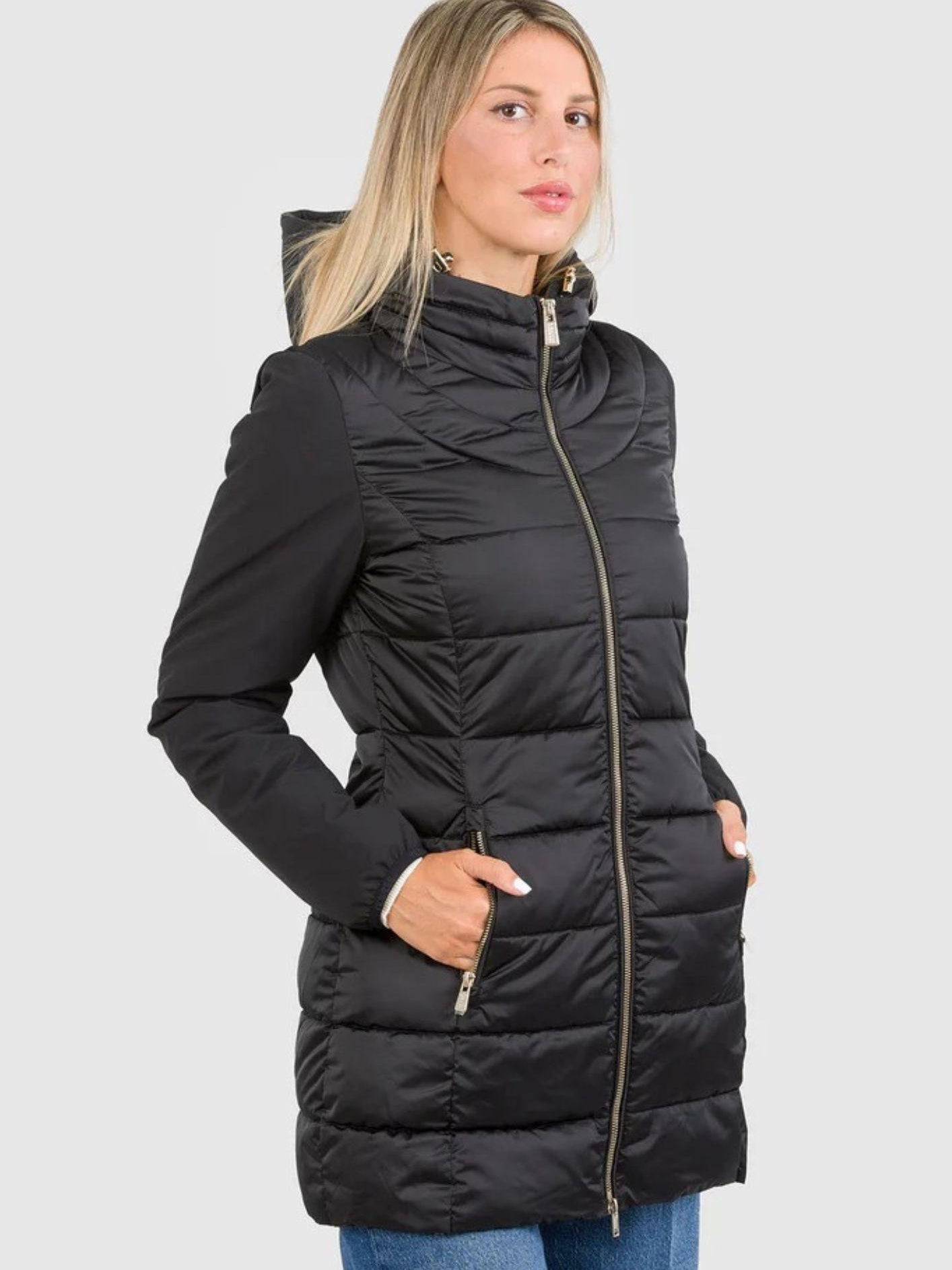 Yes Zee Giacca Lunga Donna Nera O045 M800 0801 YES ZEE