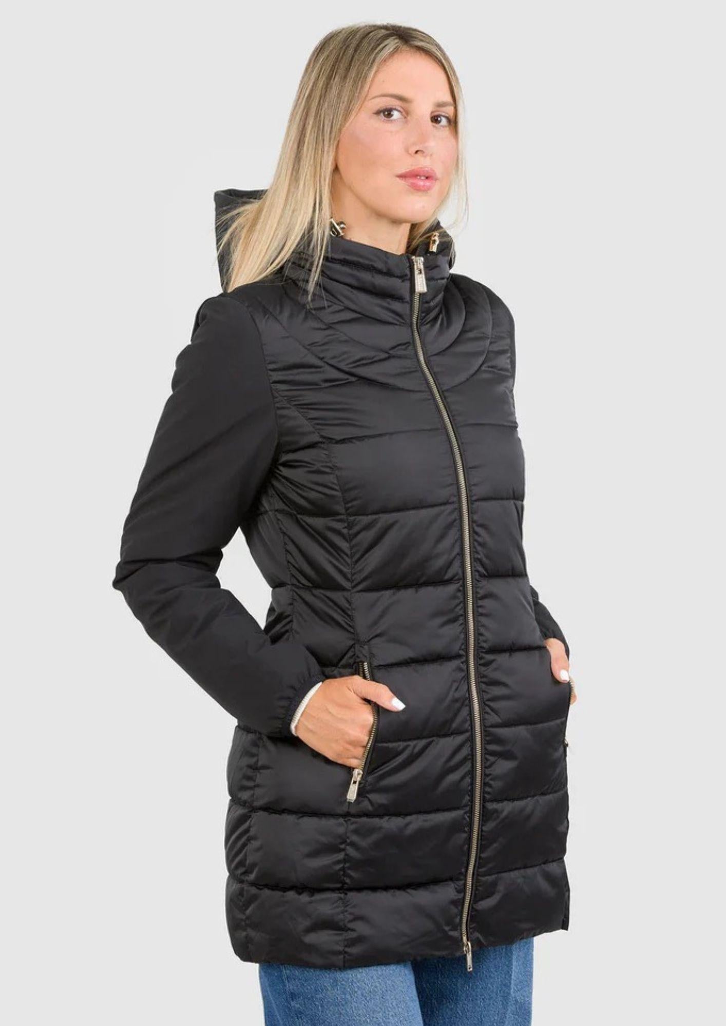 Yes Zee Giacca Lunga Donna Nera O045 M800 0801 YES ZEE