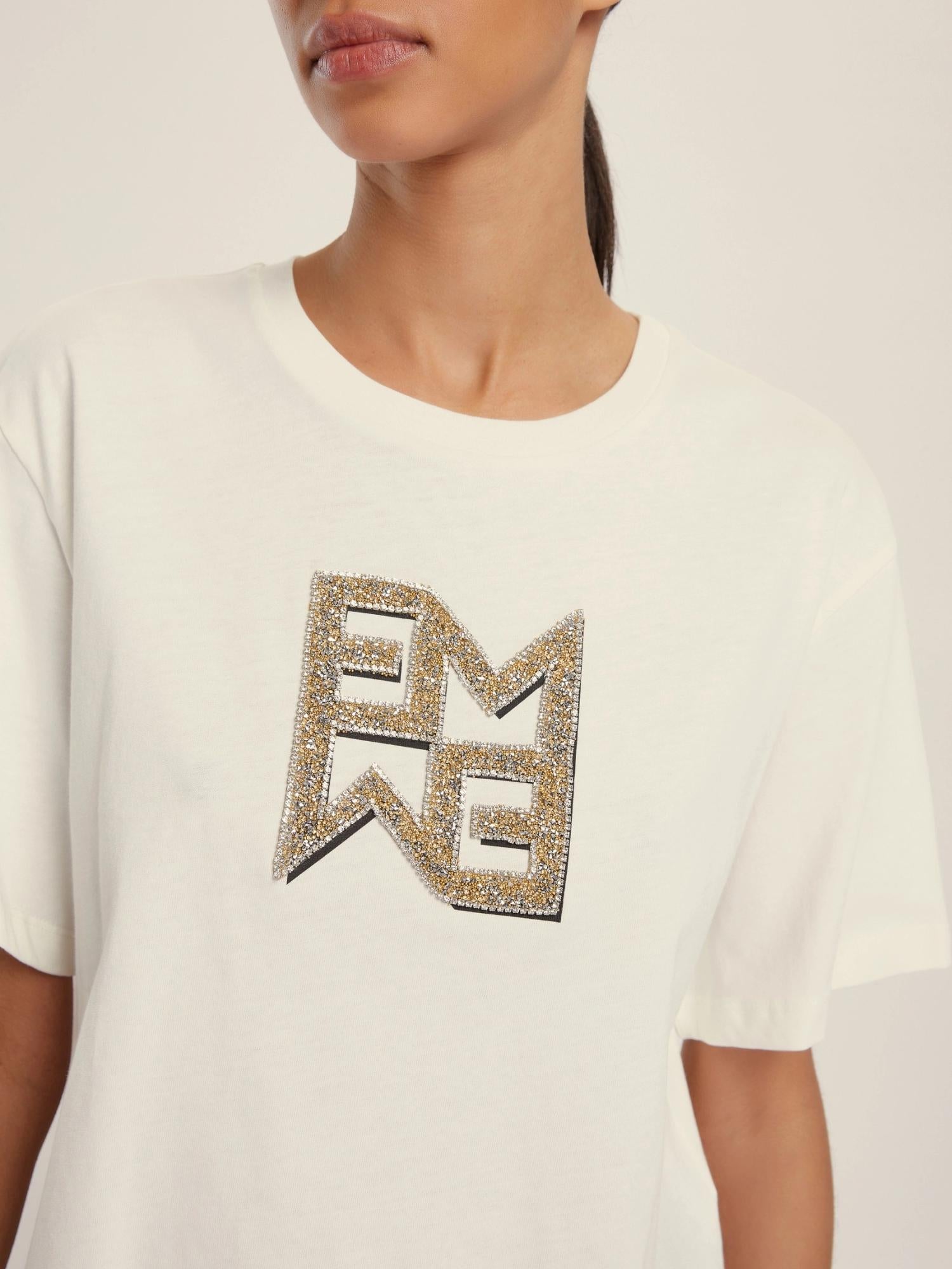 Emme Marella T-shirt Donna in jersey con cristalli Micaelabis Panna Oro 2525976021200 008 EMME MARELLA