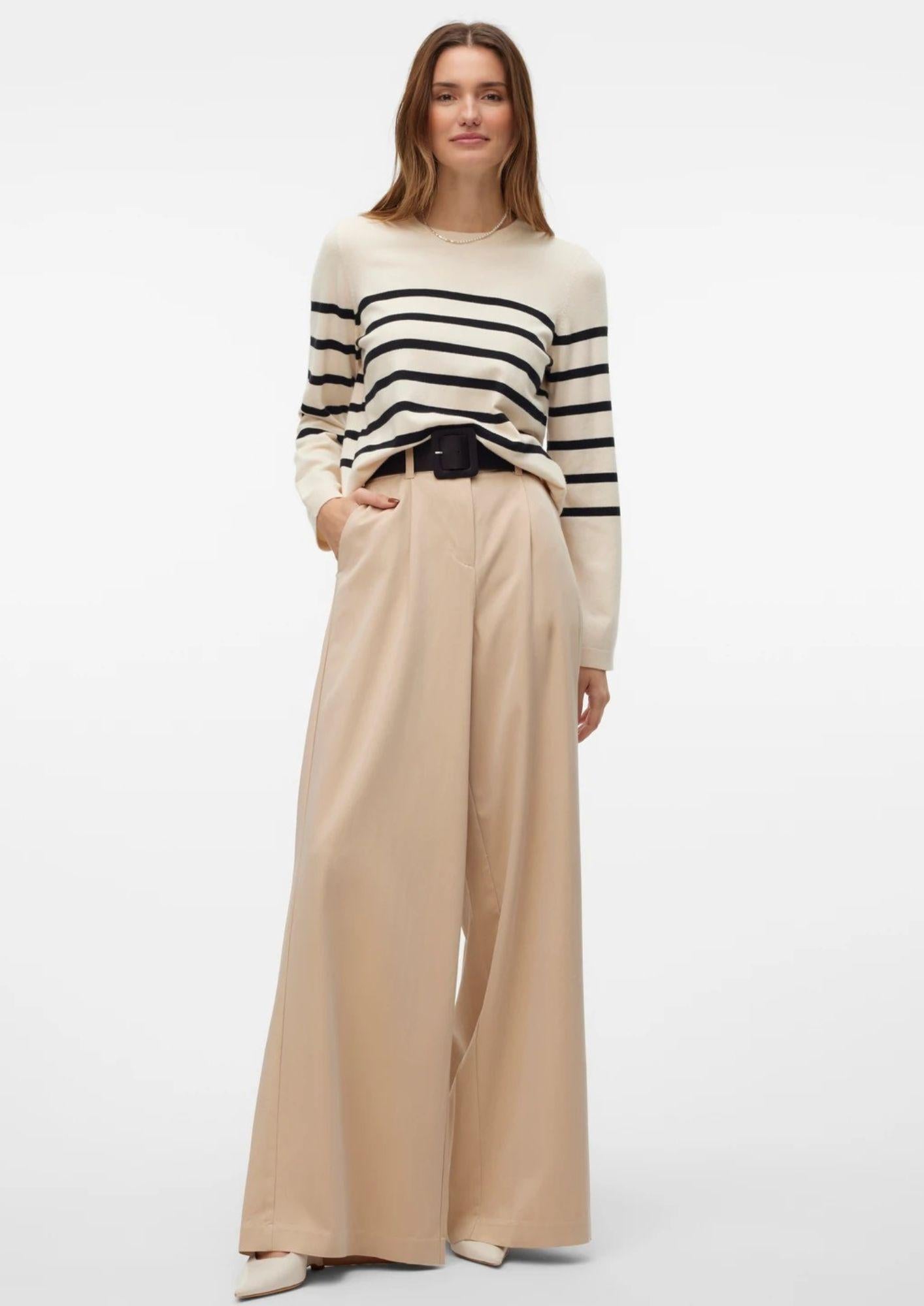 Vero Moda Maglione Donna Saba Bianco Panna A Righe Nere 10309324 Birch BLACK VERO MODA