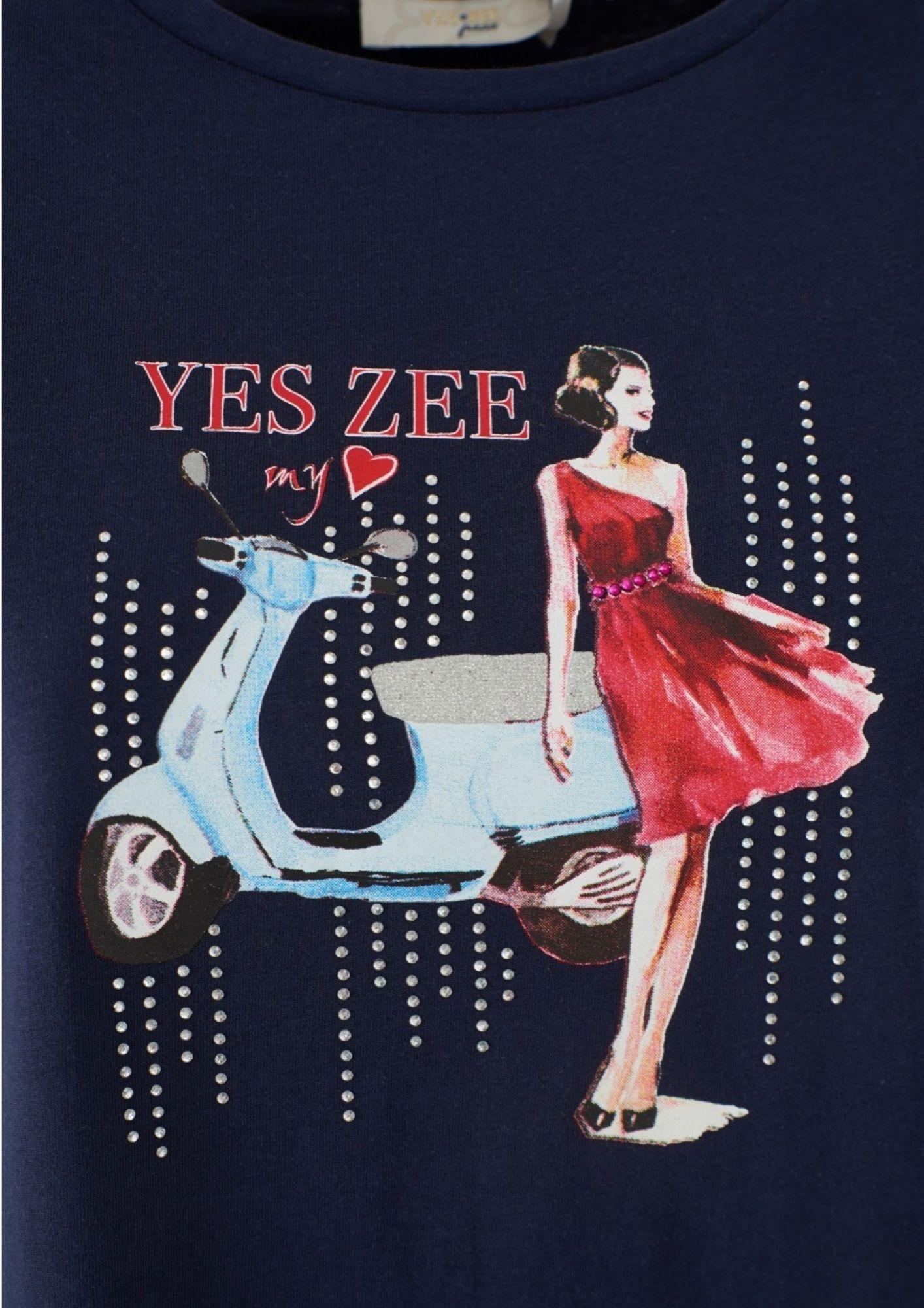 Yes Zee T-Shirt Donna Maniche Pipistrello con Risvolto Blu Navy T215 S100 0710 YES ZEE