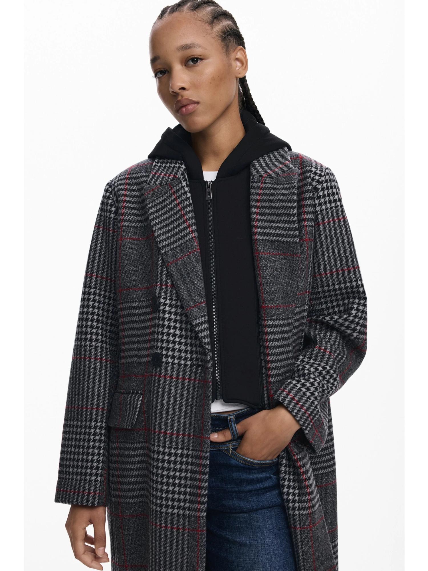 Desigual Cappotto tartan con cappuccio Donna Nero 25WWEW13 2007 DESIGUAL