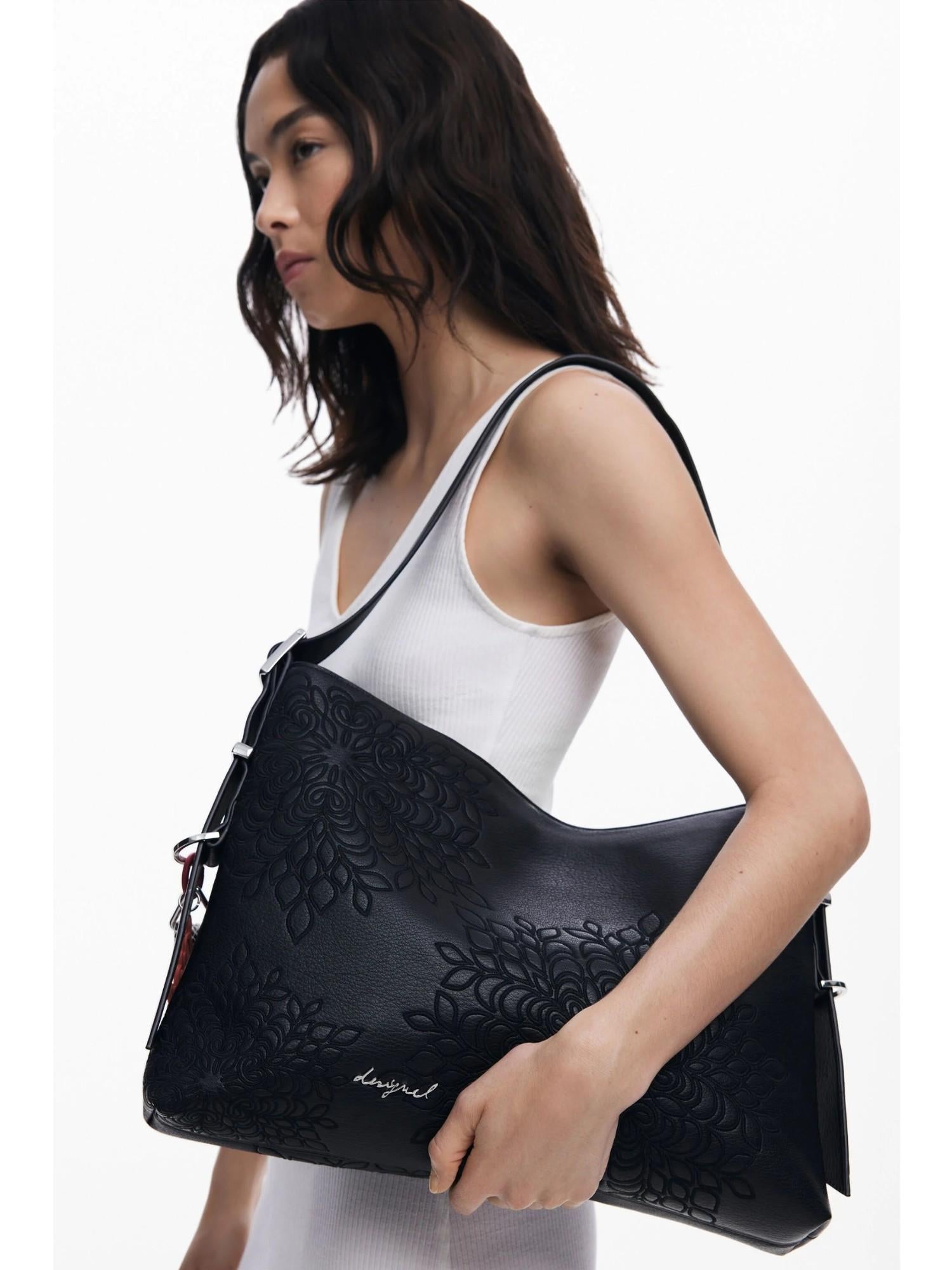 Desigual Borsa effetto pelle ricamata media Donna Nero 25WAXPA0 2000 DESIGUAL