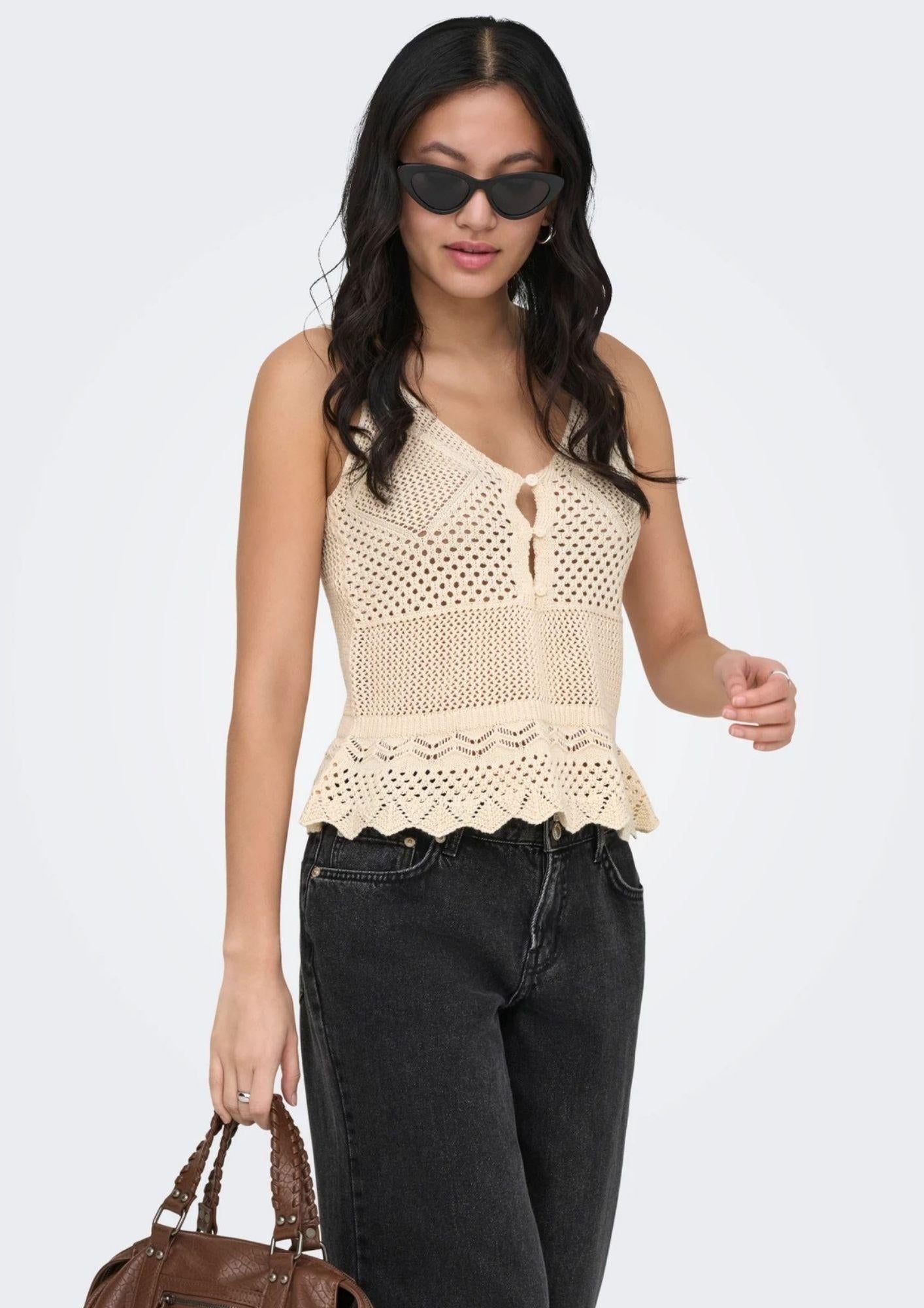 Only Top Donna Lison Ecrù 15369246 Ecru Dtm FMOP Button ONLY