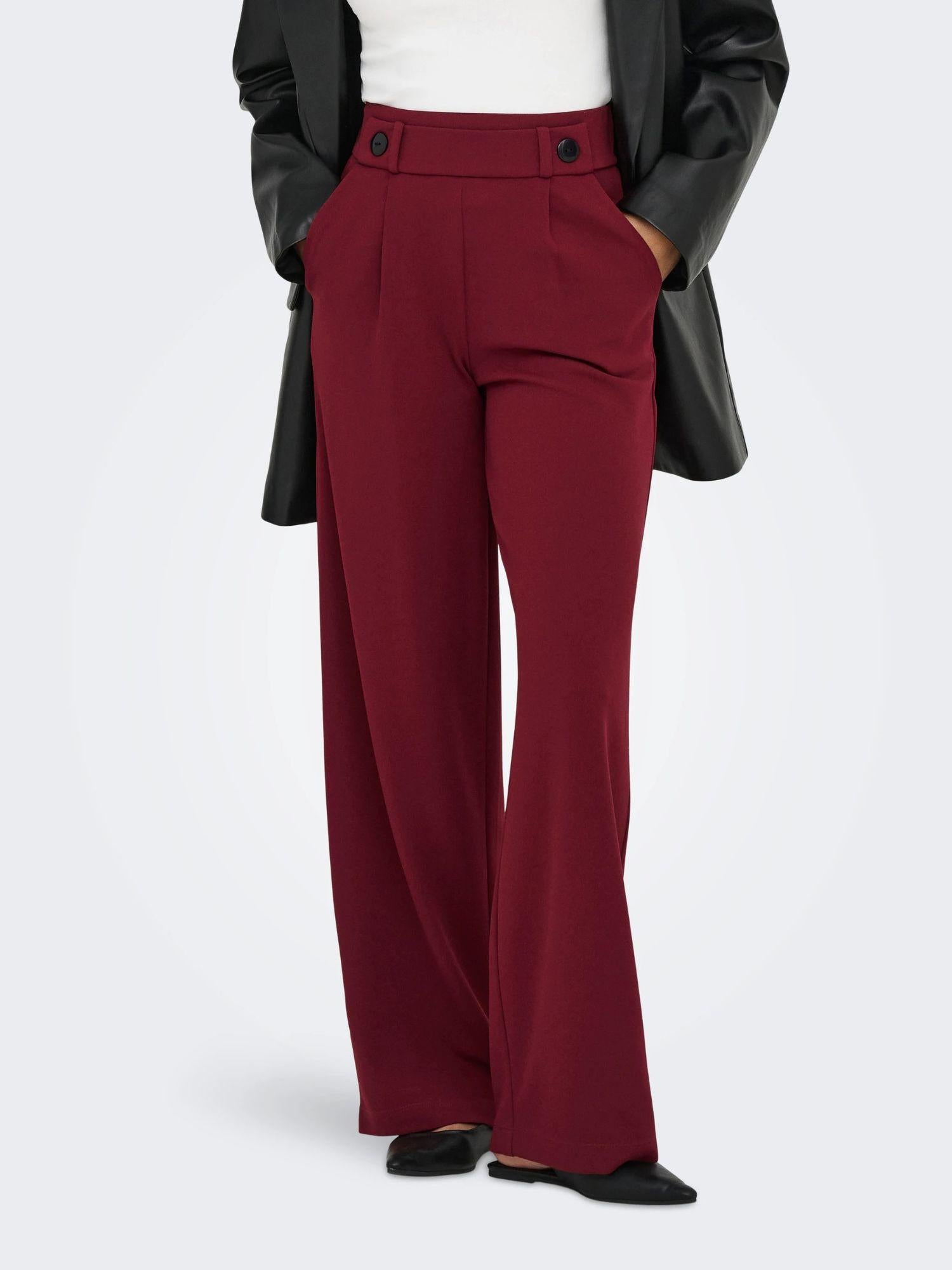 Jacqueline De Yong Pantaloni A Gamba Larga Donna Geggo Wide Leg Fit Cabernet 15208430 Cabernet BLACK BUTTONS JACQUELINE DE YONG