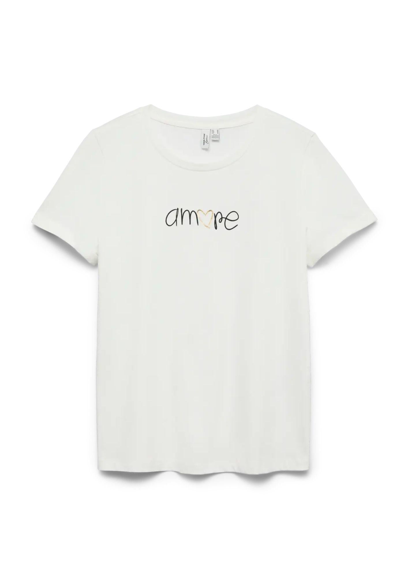 Vero Moda Top Donna Ikami Bianco con Stampa Amore 10340181 Snow White AMORE VERO MODA