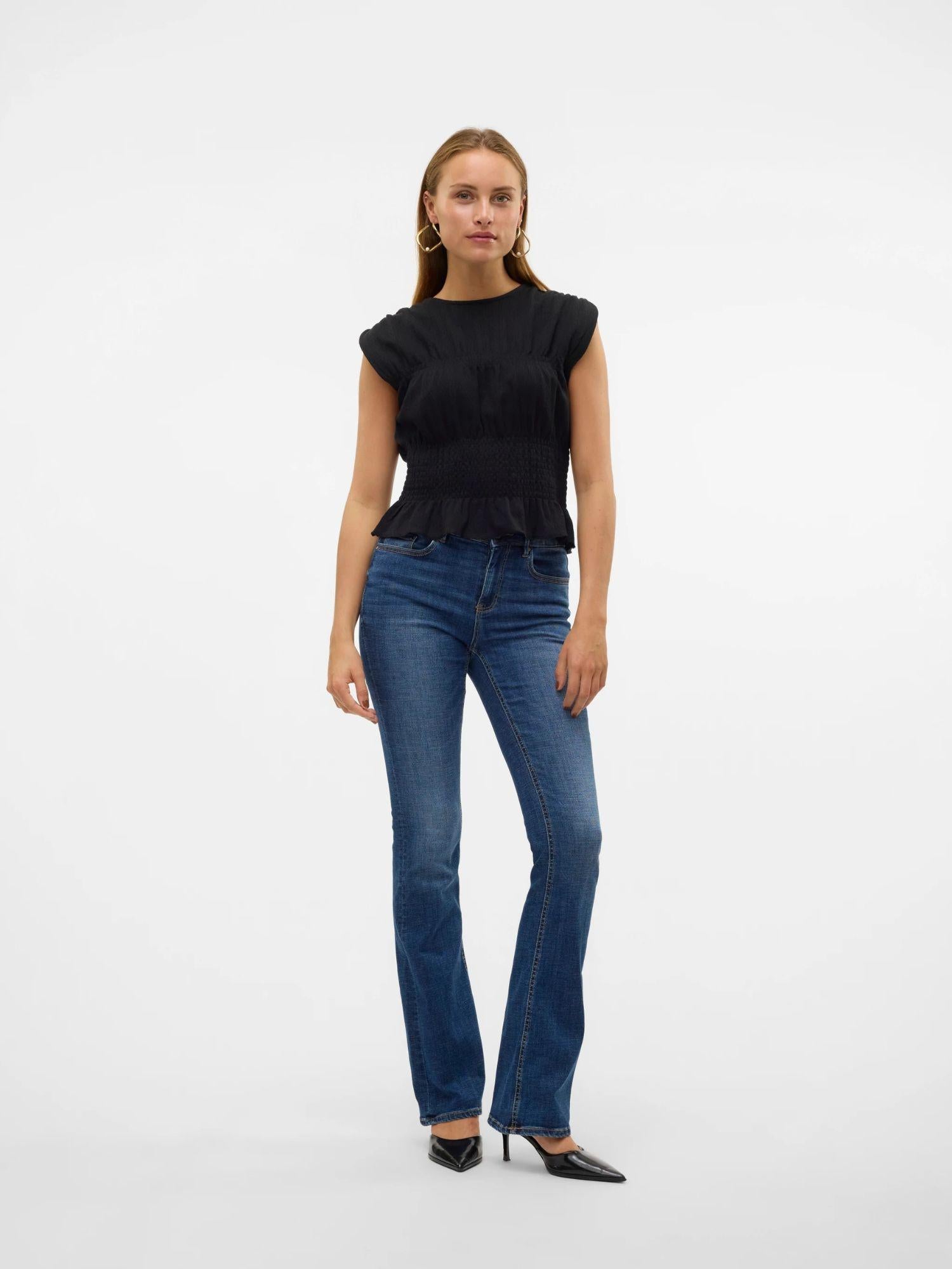 Vero Moda Jeans Donna Flash A Vita Media Flared Fit Dark Blue Denim 10310511 Dark Blue Denim VERO MODA