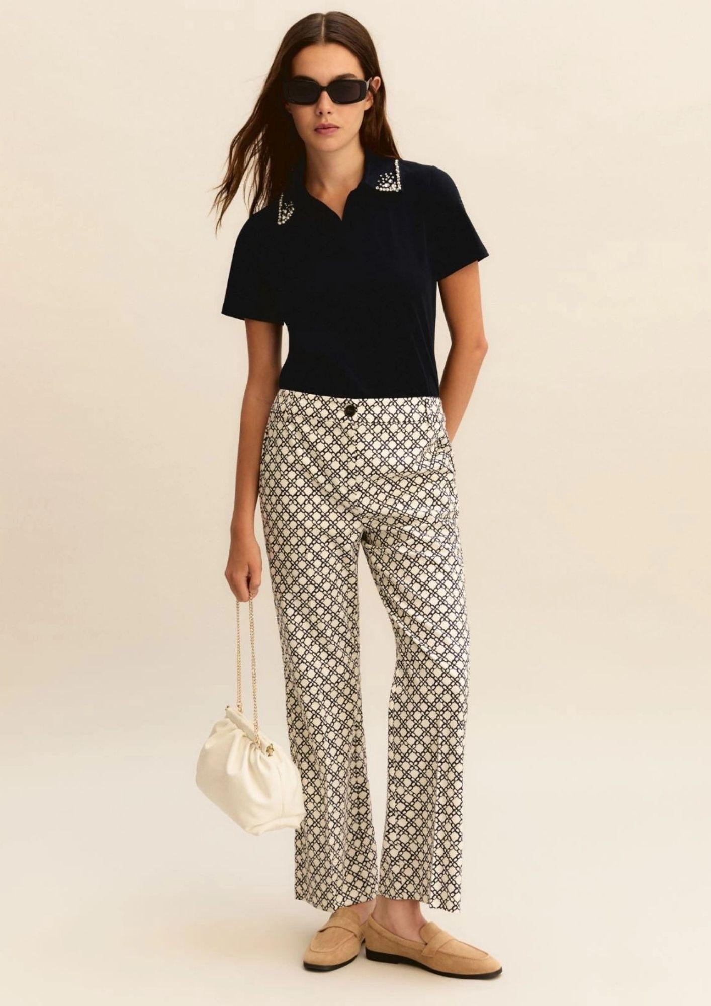 Emme Marella Pantalone Donna Emmclassi Bianco Lana FAntasia Geometrica 2615131201200 001 EMME MARELLA