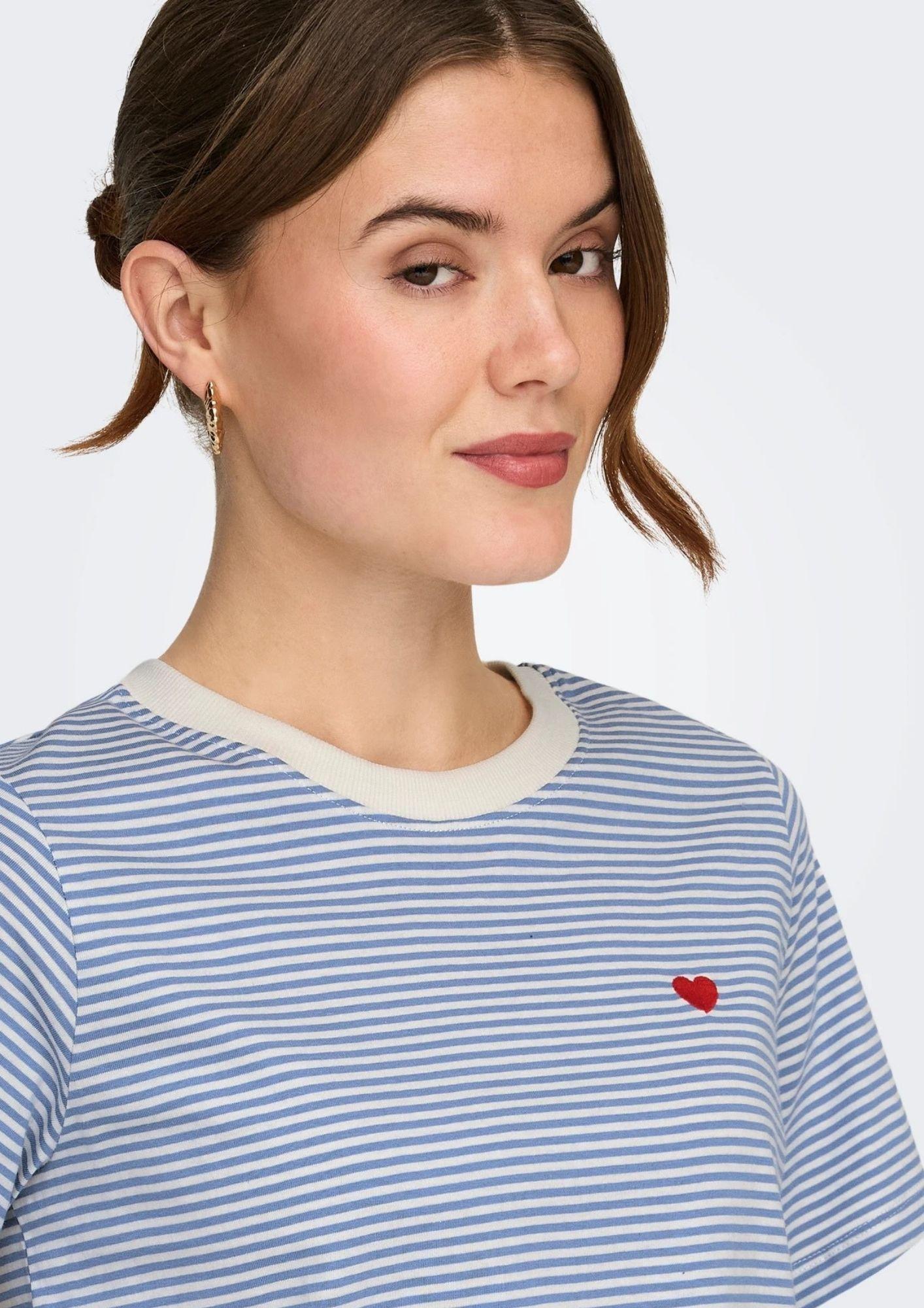 Jacqueline De Yong T-Shirt Donna Pisa Azzurra e Bianca 15298612 Ebb And Flow CD STRIPES JACQUELINE DE YONG
