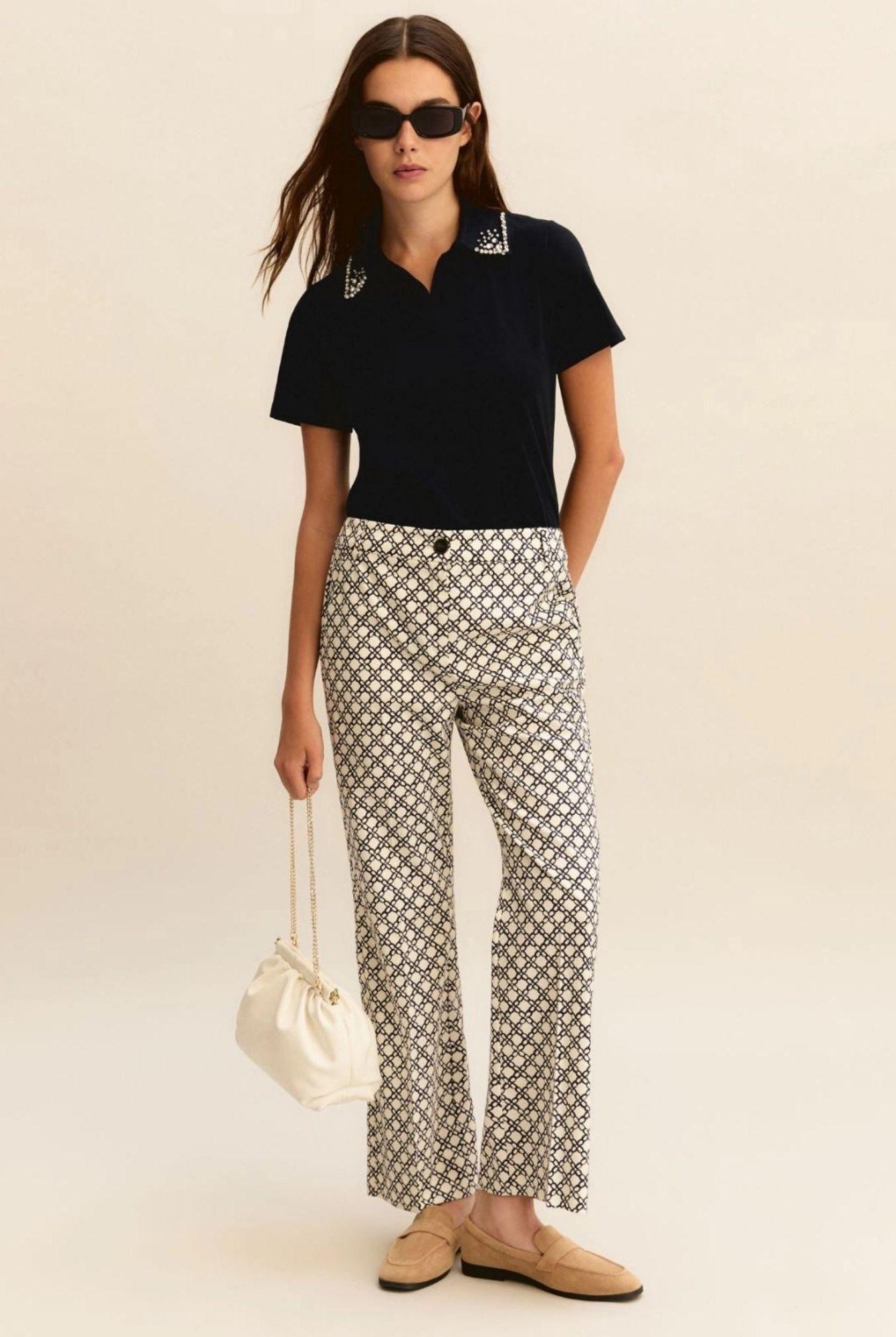 Emme Marella Pantalone Donna Emmclassi Bianco Lana FAntasia Geometrica 2615131201200 001 EMME MARELLA
