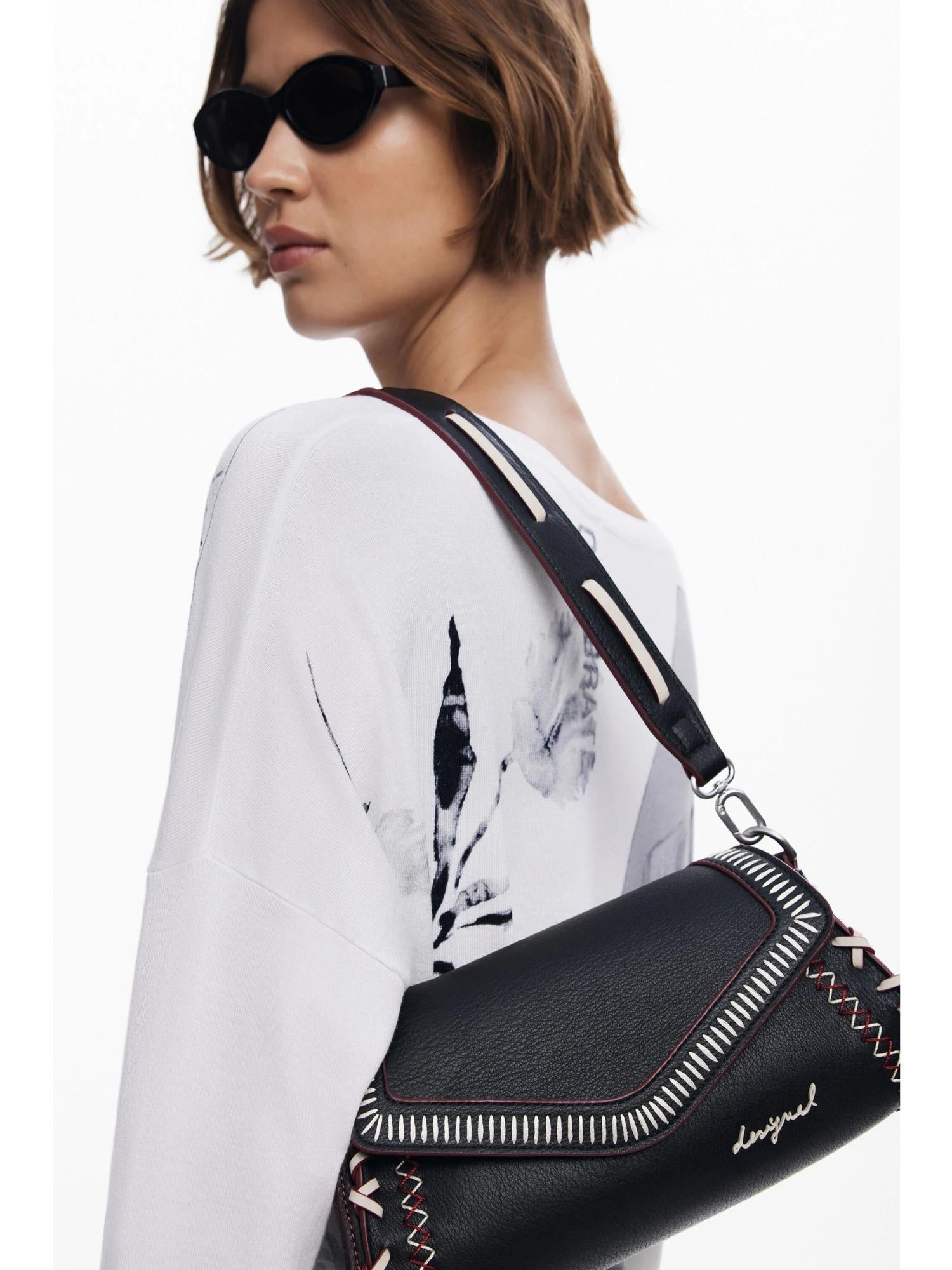 Desigual Borsa effetto pelle cuciture media Donna Nero 25WAXPBE 2000 DESIGUAL