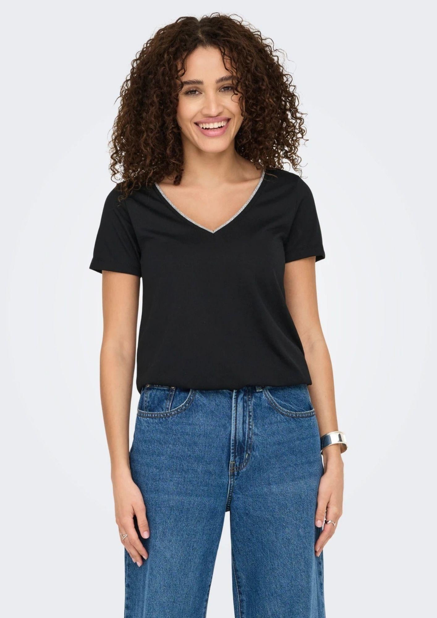 Jacqueline De Yong Top Donna Dalila Nera e Argento 15317565 Black SILVER JACQUELINE DE YONG