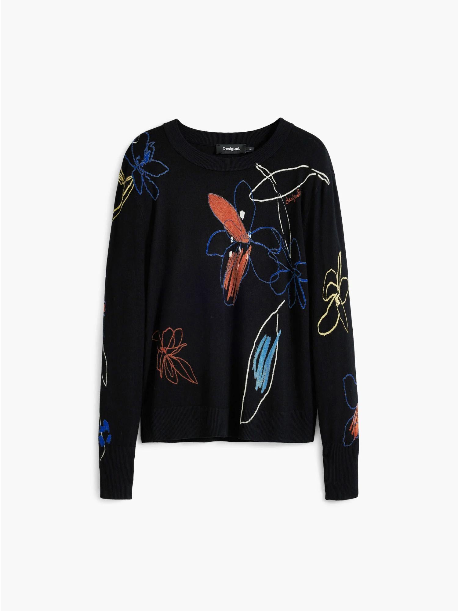 Desigual Maglione leggero con tratti floreali Donna Nero 25WWJF33 2000 DESIGUAL