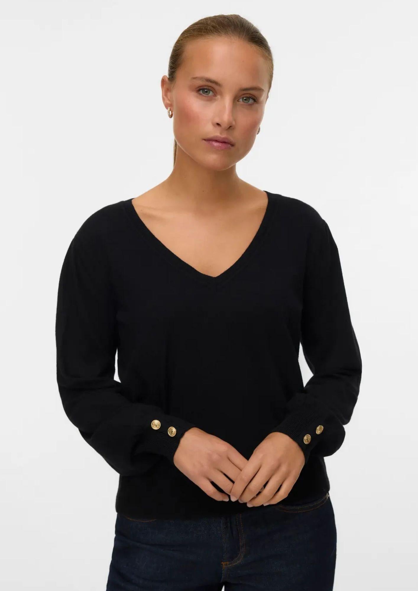 Vero Moda Maglione Donna Hollycaris Nero 10310578 Black W. GOLD BUTTONS VERO MODA