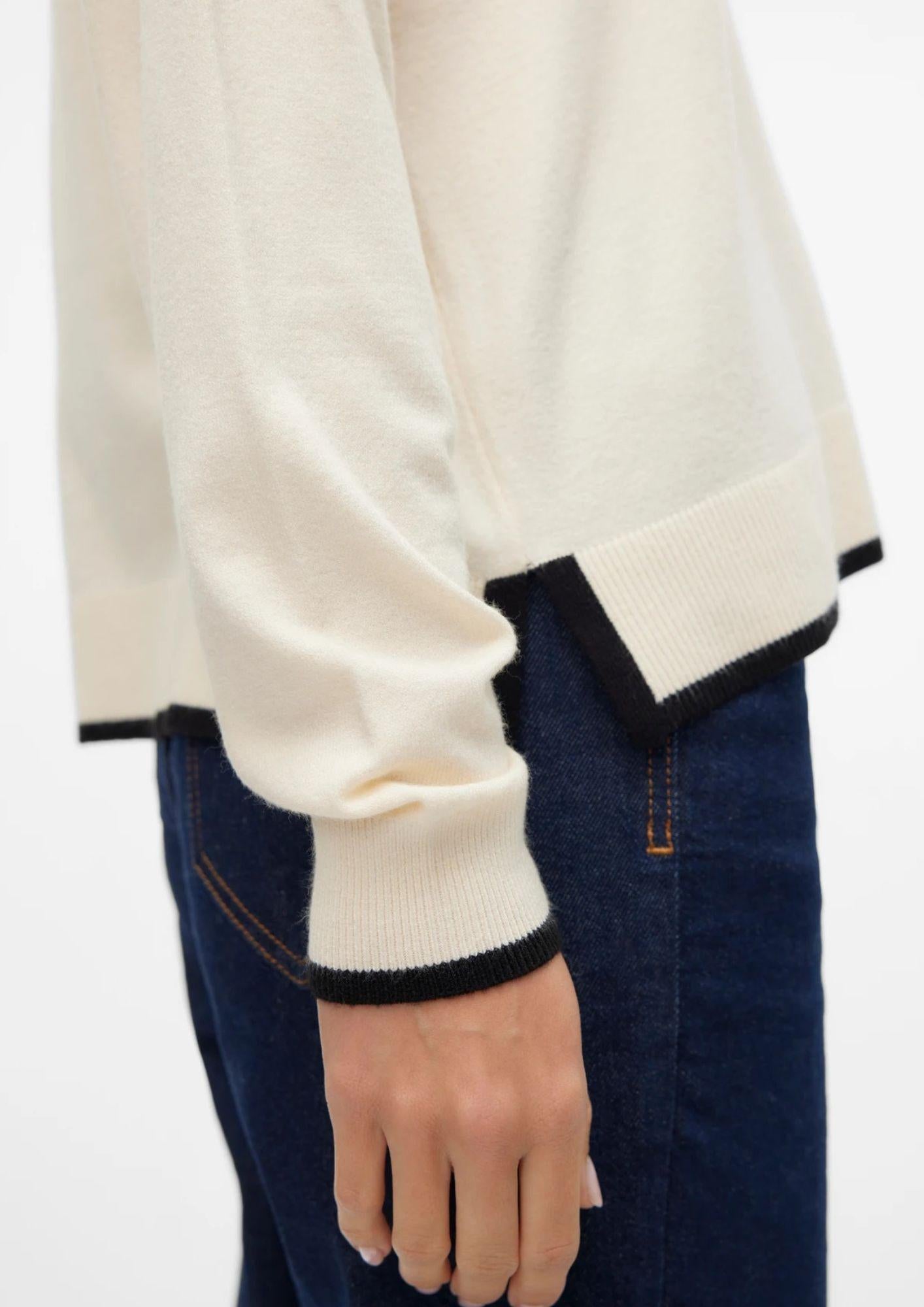 Vero Moda Maglione Donna Breeze Bianco Panna Con Dettagli Neri 10311090 Birch W. BLACK CONTRAST VERO MODA