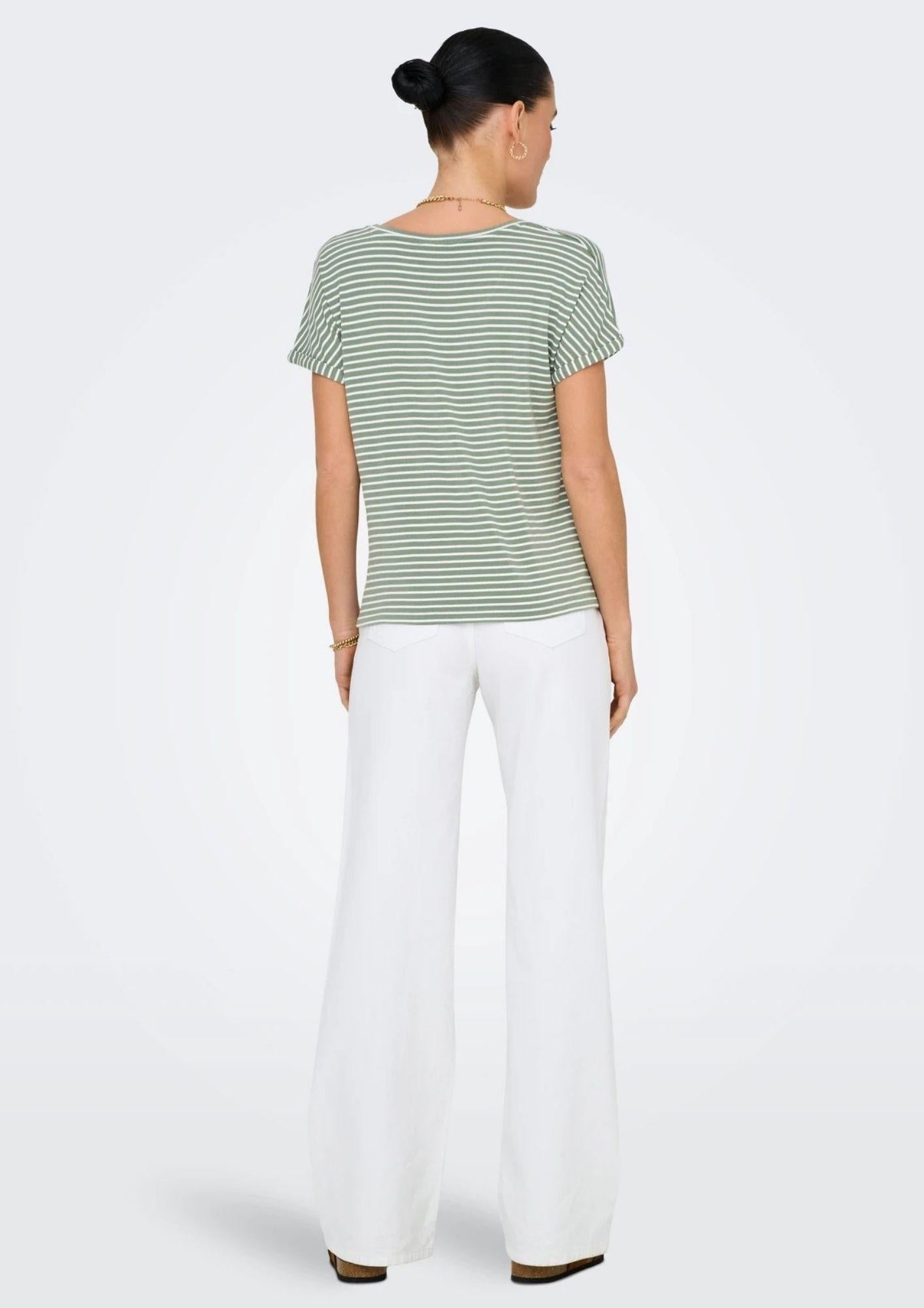 Jacqueline De Yong Top Donna Sissi Bianco e Verde 15325267 Sea Spray CLOUD DANCER JACQUELINE DE YONG