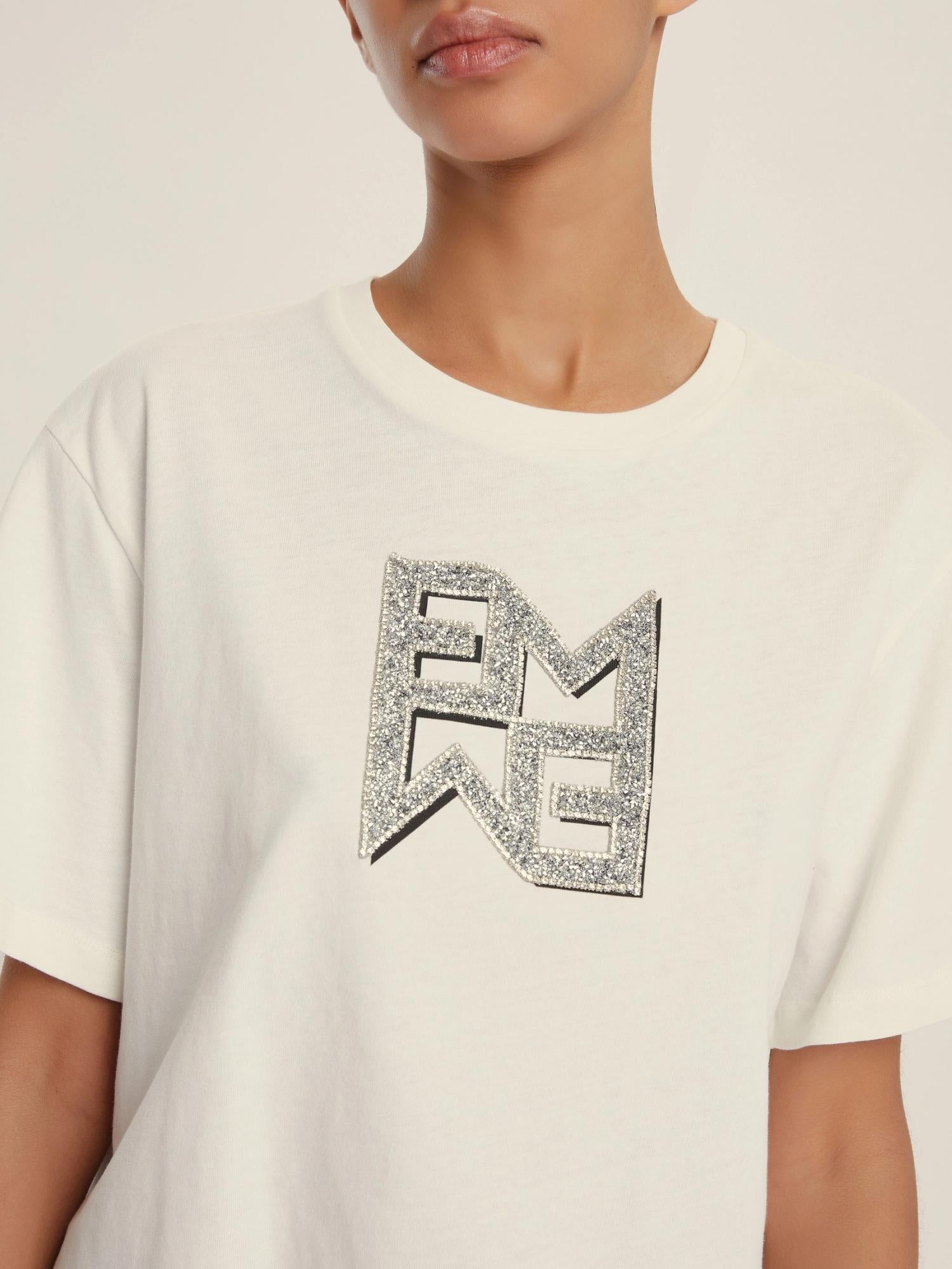 Emme Marella T-shirt Donna in jersey con cristalli Micaelabis Panna Argento 2525976021200 007 EMME MARELLA