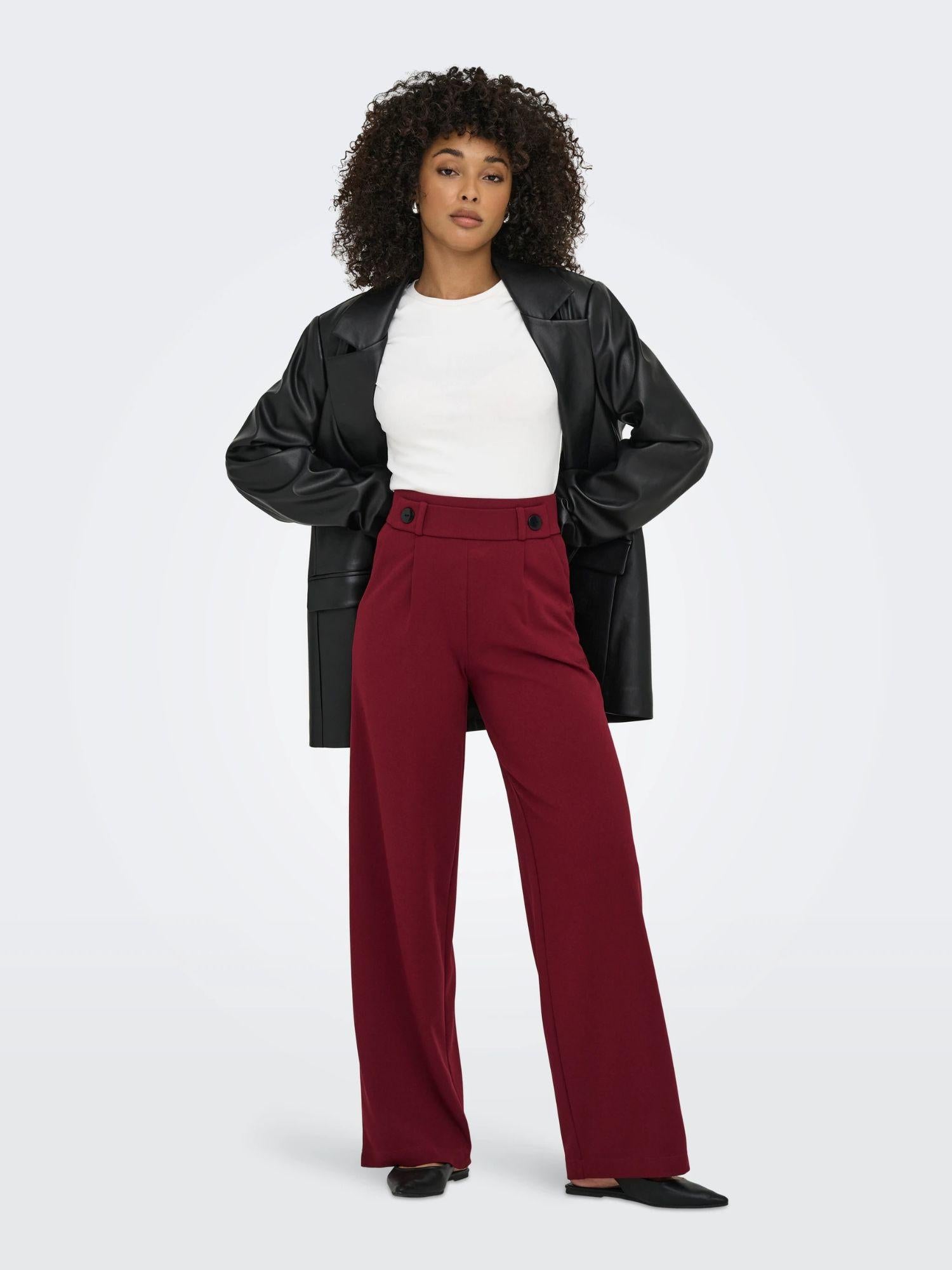 Jacqueline De Yong Pantaloni A Gamba Larga Donna Geggo Wide Leg Fit Cabernet 15208430 Cabernet BLACK BUTTONS JACQUELINE DE YONG