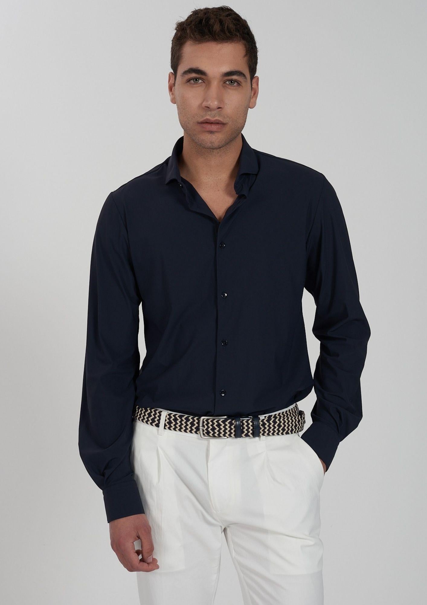 Yes Zee Camicia Uomo Collo Alla Francese Blu Navy C505 OQ00 0710 YES ZEE