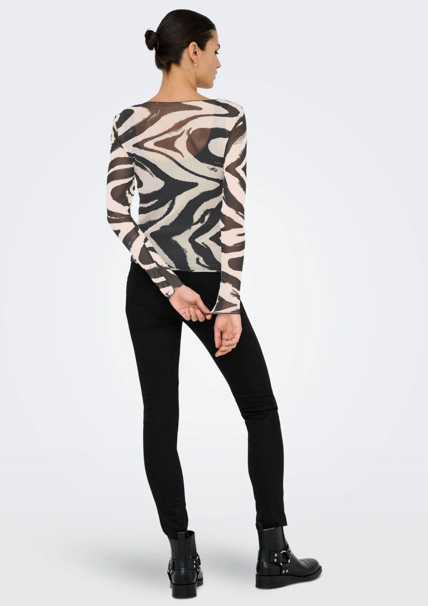 Jacqueline De Yong Top Donna Elsa Grigio e Bianco Animalier 15356004 Black WHITECAP GRAY GEO JACQUELINE DE YONG