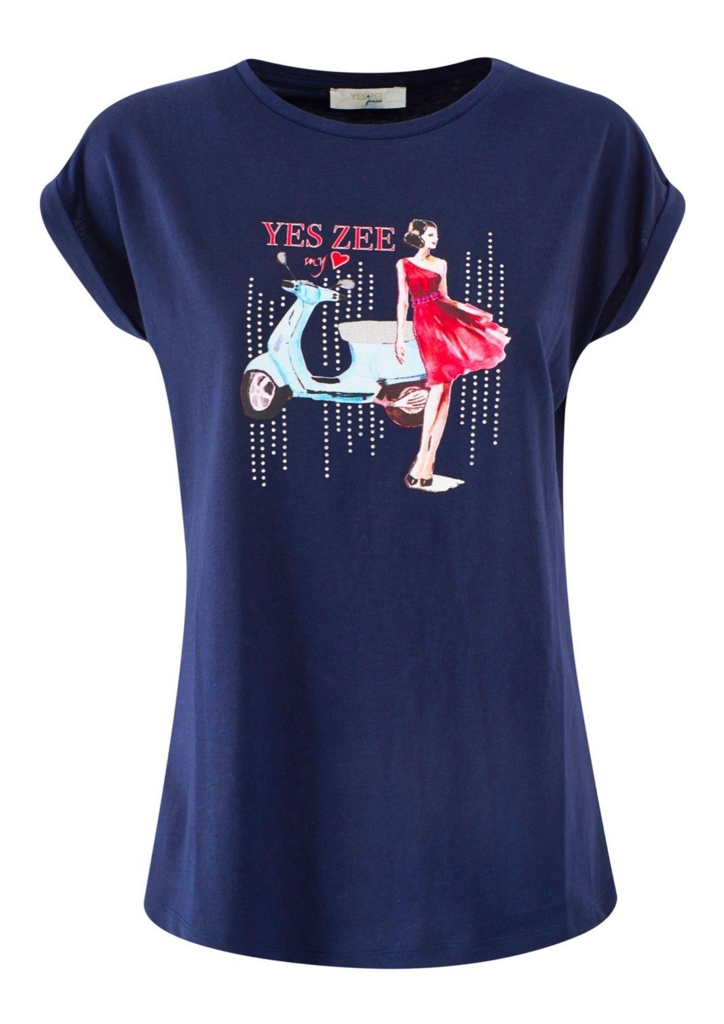 Yes Zee T-Shirt Donna Maniche Pipistrello con Risvolto Blu Navy T215 S100 0710 YES ZEE