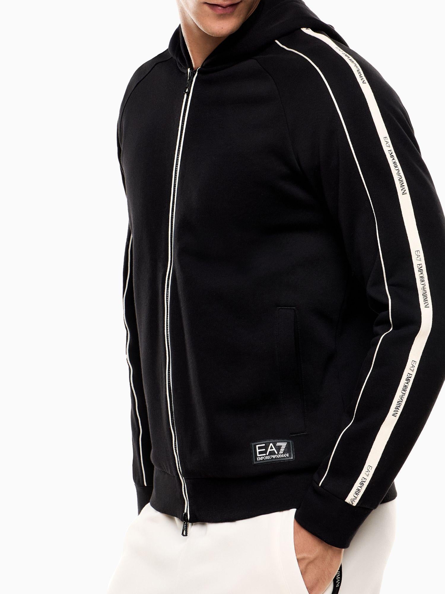 EA7 Emporio Armani Felpa con cappuccio e zip Logo Series in misto cotone Uomo Nero 7M000973 AF10377 UC001 EA7 EMPORIO ARMANI