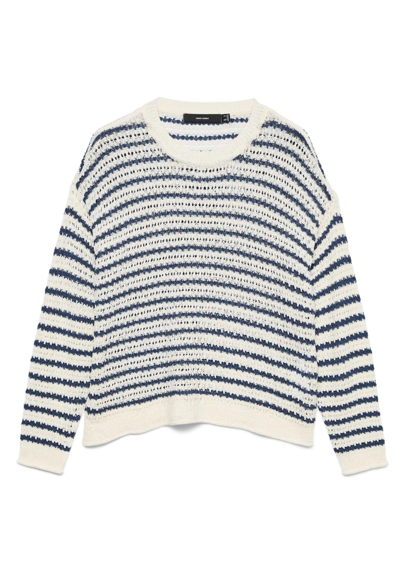 Vero Moda Pullover Donna Charlene Grigio Betulla Righe Blu 10340125 Birch DARK DENIM VERO MODA