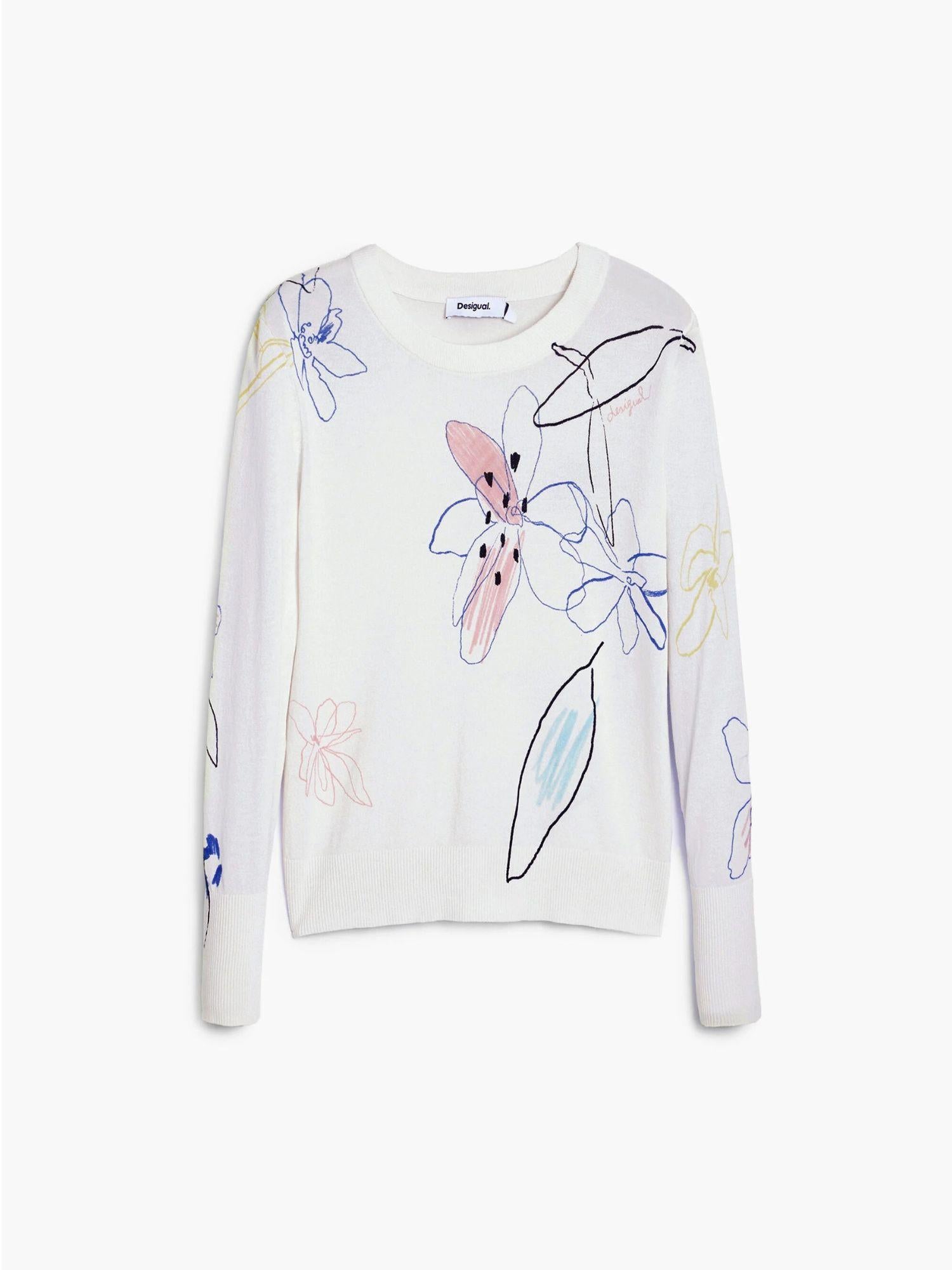 Desigual Maglione leggero con tratti floreali Donna Bianco 25WWJF33 1000 DESIGUAL