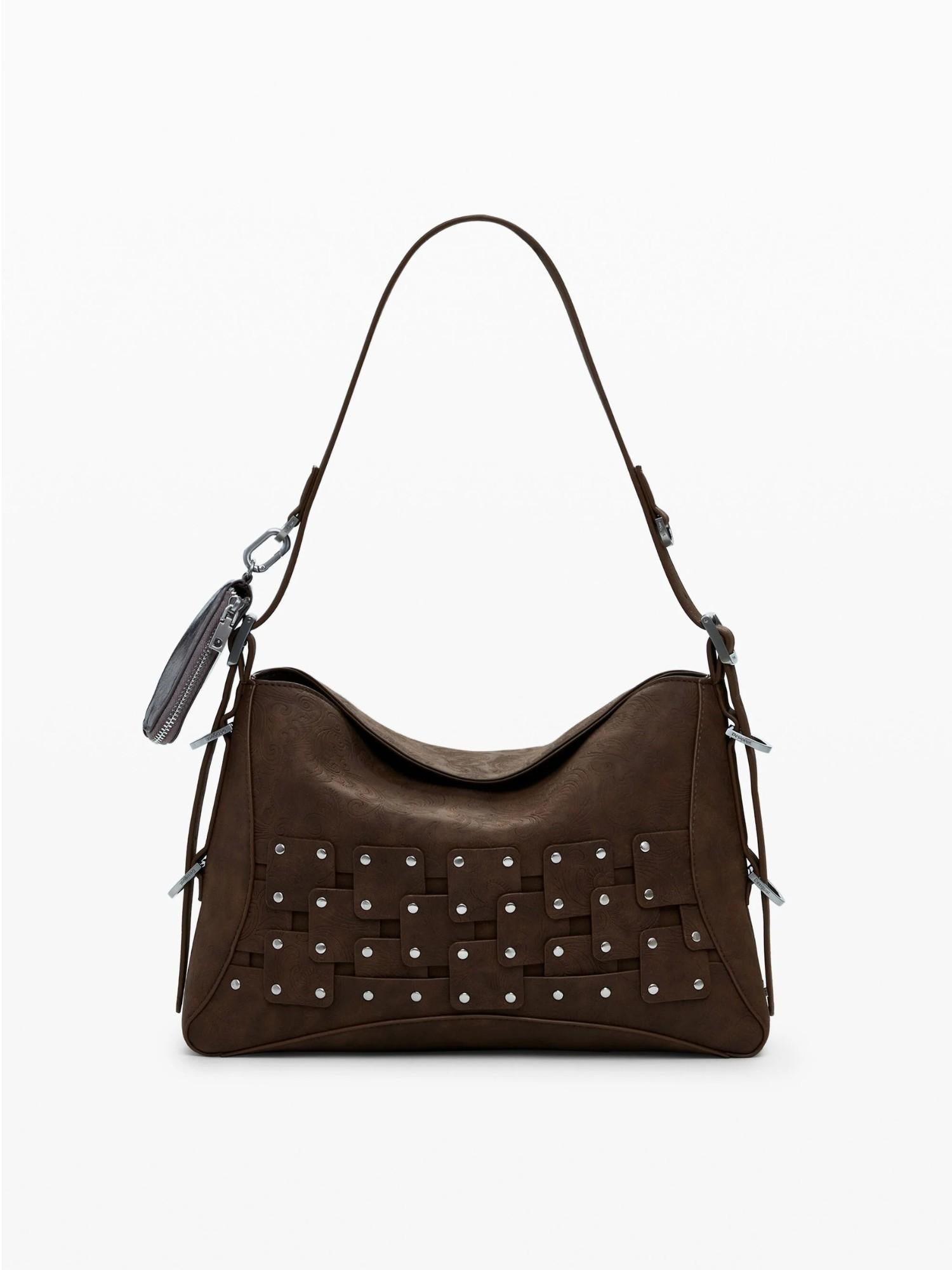 Desigual Borsa a mano media con patch e borchie Donna Marrone 25WAXPBP 6009 DESIGUAL