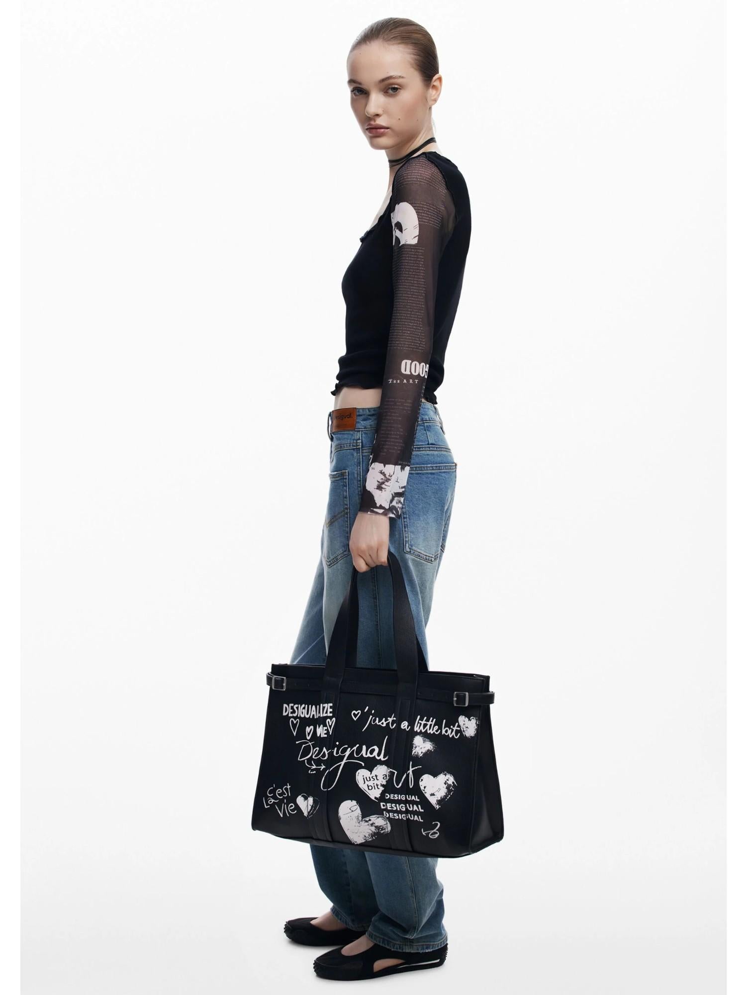 Desigual Shopper effetto pelle con lettere grande Donna Nero 25WAXPA5 2000 DESIGUAL