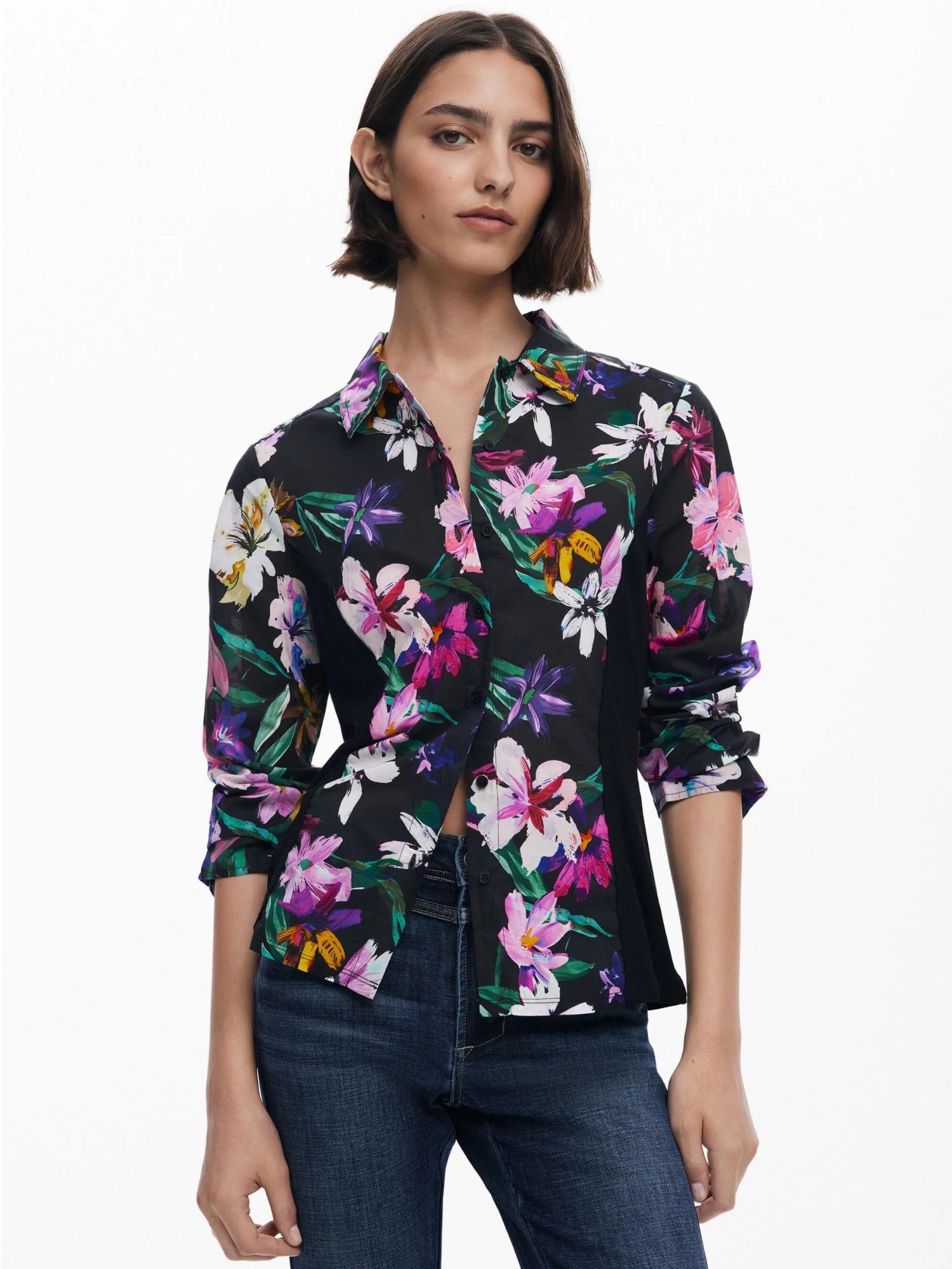 Desigual Camicia a fiori silhouette combinata Donna Nero 25WWCW15 2000 DESIGUAL
