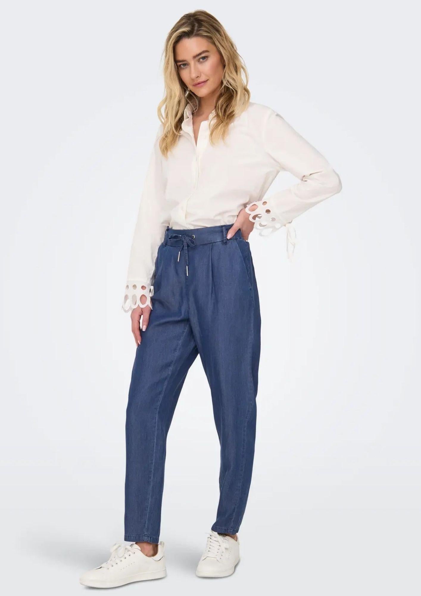 Only Pantalone Donna Poptrash Blu Denim Scuro 15342874 Dark Blue Denim ONLY
