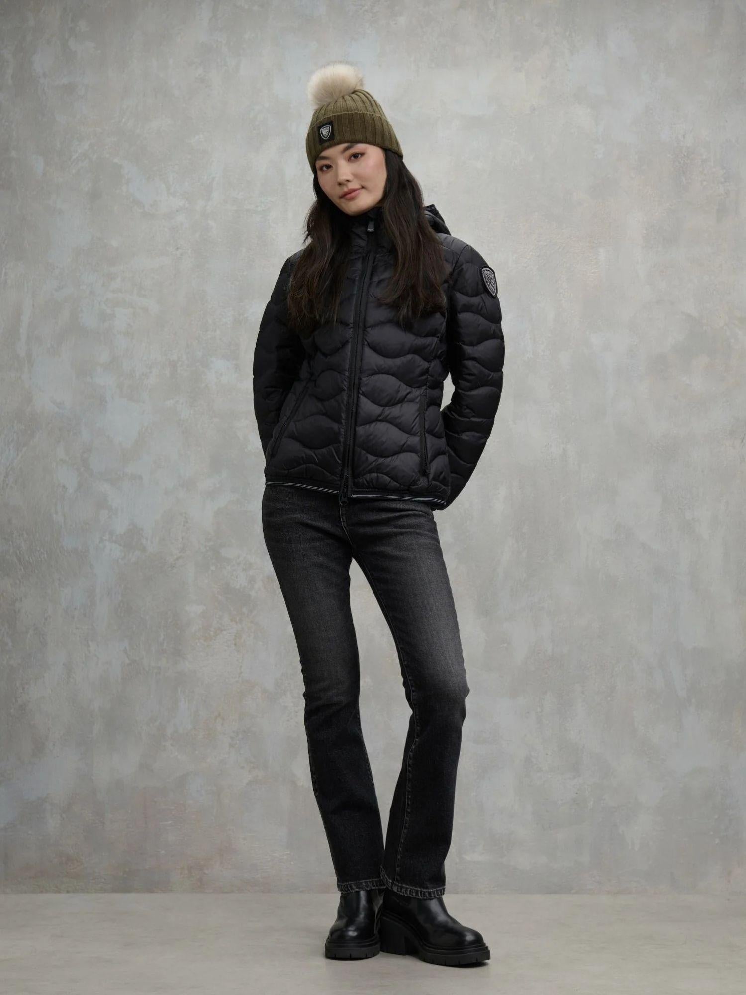 Blauer Piumino Donna Camelia Nero con Interno Beige BLDC03095 6047 999 BLAUER