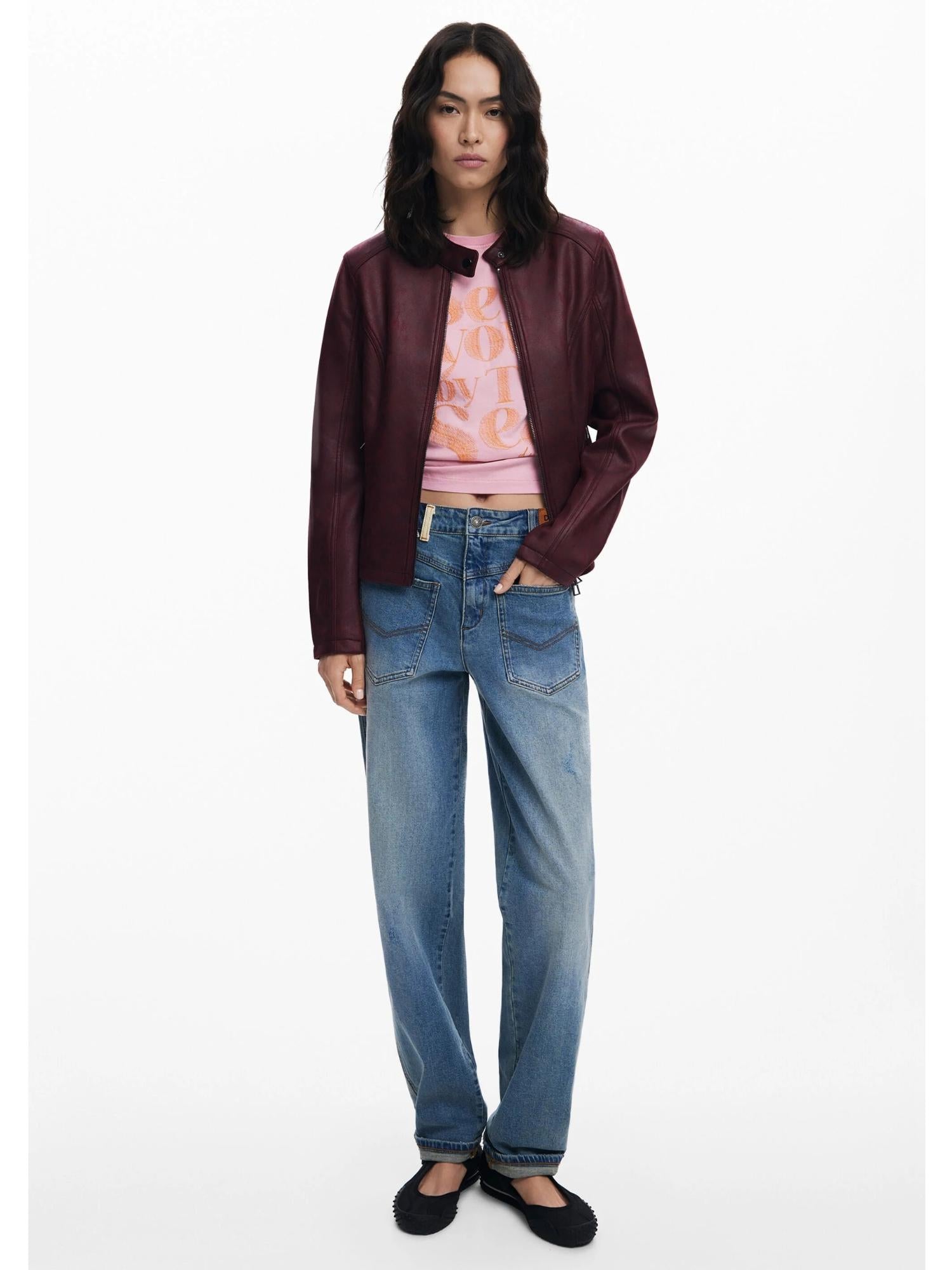 Desigual Giacca Donna Effetto Pelle Combinata Rossa 25WWEW43 3006 DESIGUAL