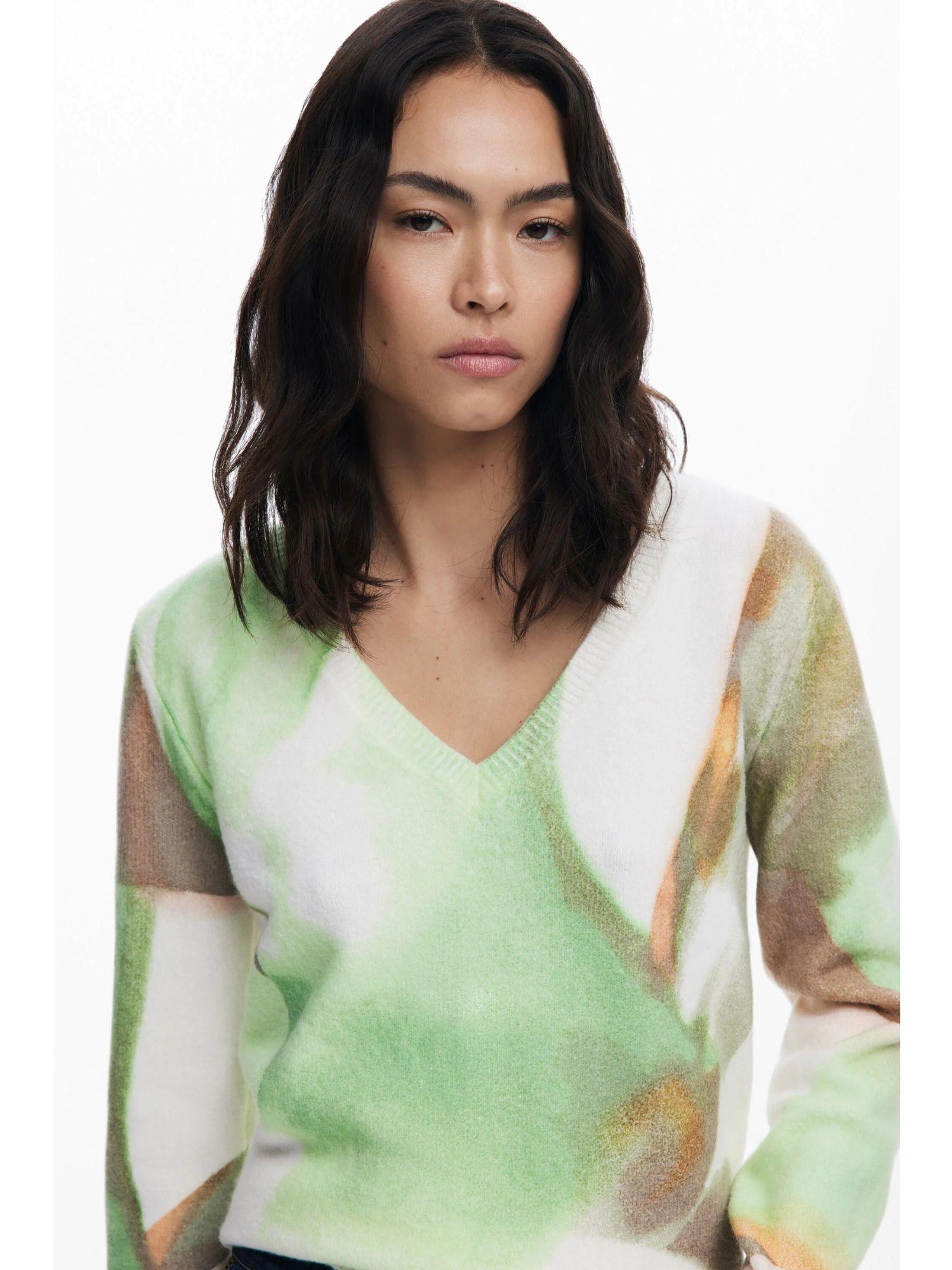 Desigual Maglione morbido con scollo a V Donna Verde 25WWJF13 4146 DESIGUAL